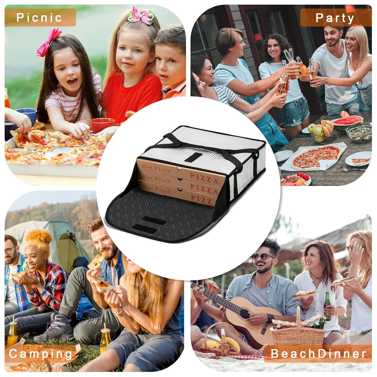 Pizza Bags for Delivery 20" X 20" X 5" - Moisture-Free, Professional Thermal Pizza Warmer, Heavy-Duty Food Carrier, Suitable for Restaurants,Picnic Uber Eats & Door Dash（ Silver）