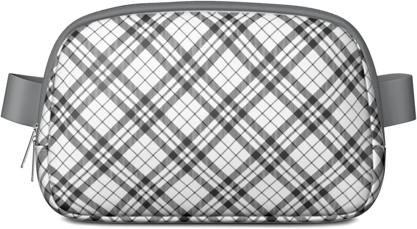 Plaid Mini Belt Bag for Men Women Vintage Checkered Waist Packs Crossbody Bags Adjustable Strap for Hiking Cycling Jogging