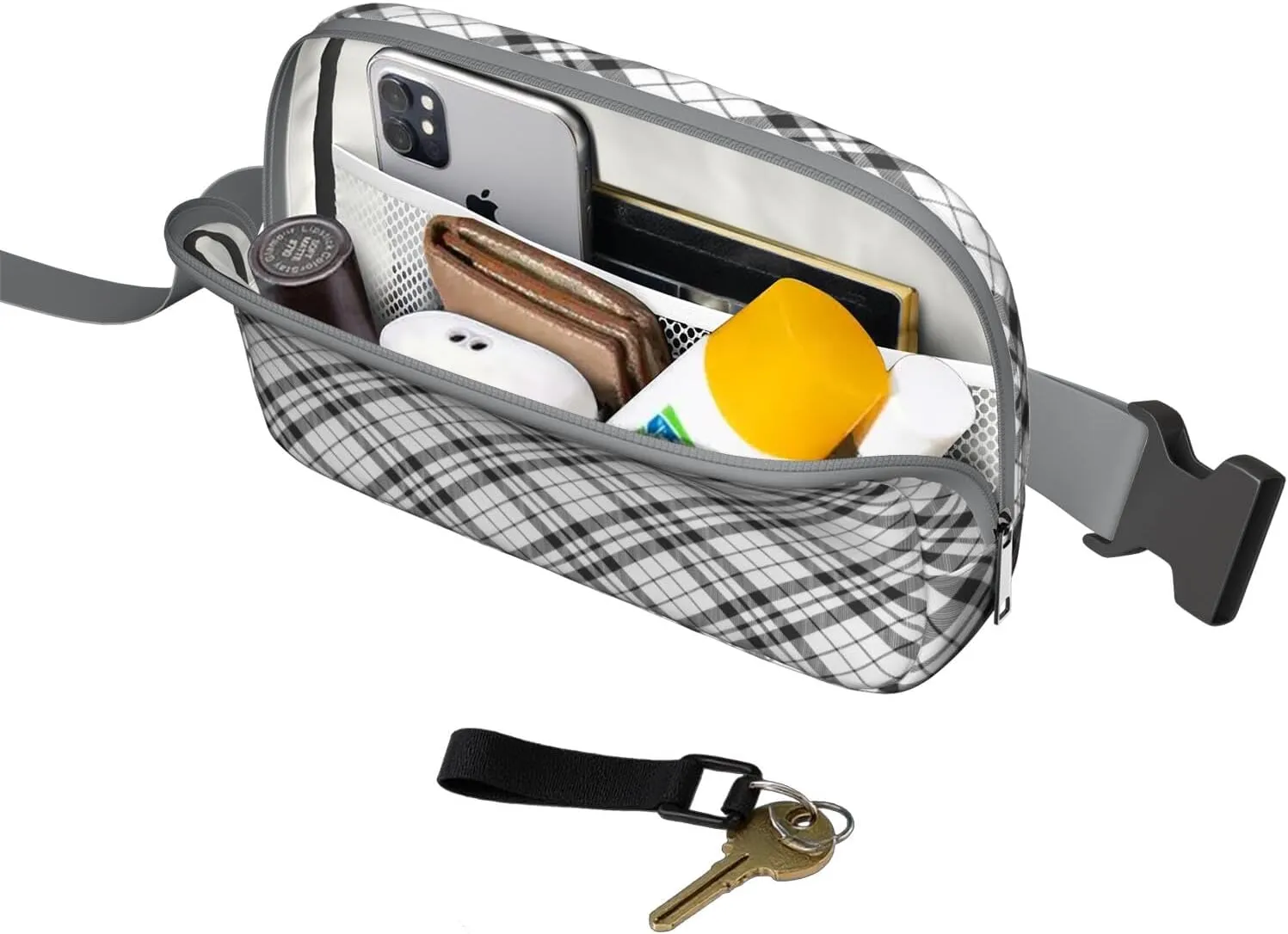 Plaid Mini Belt Bag for Men Women Vintage Checkered Waist Packs Crossbody Bags Adjustable Strap for Hiking Cycling Jogging
