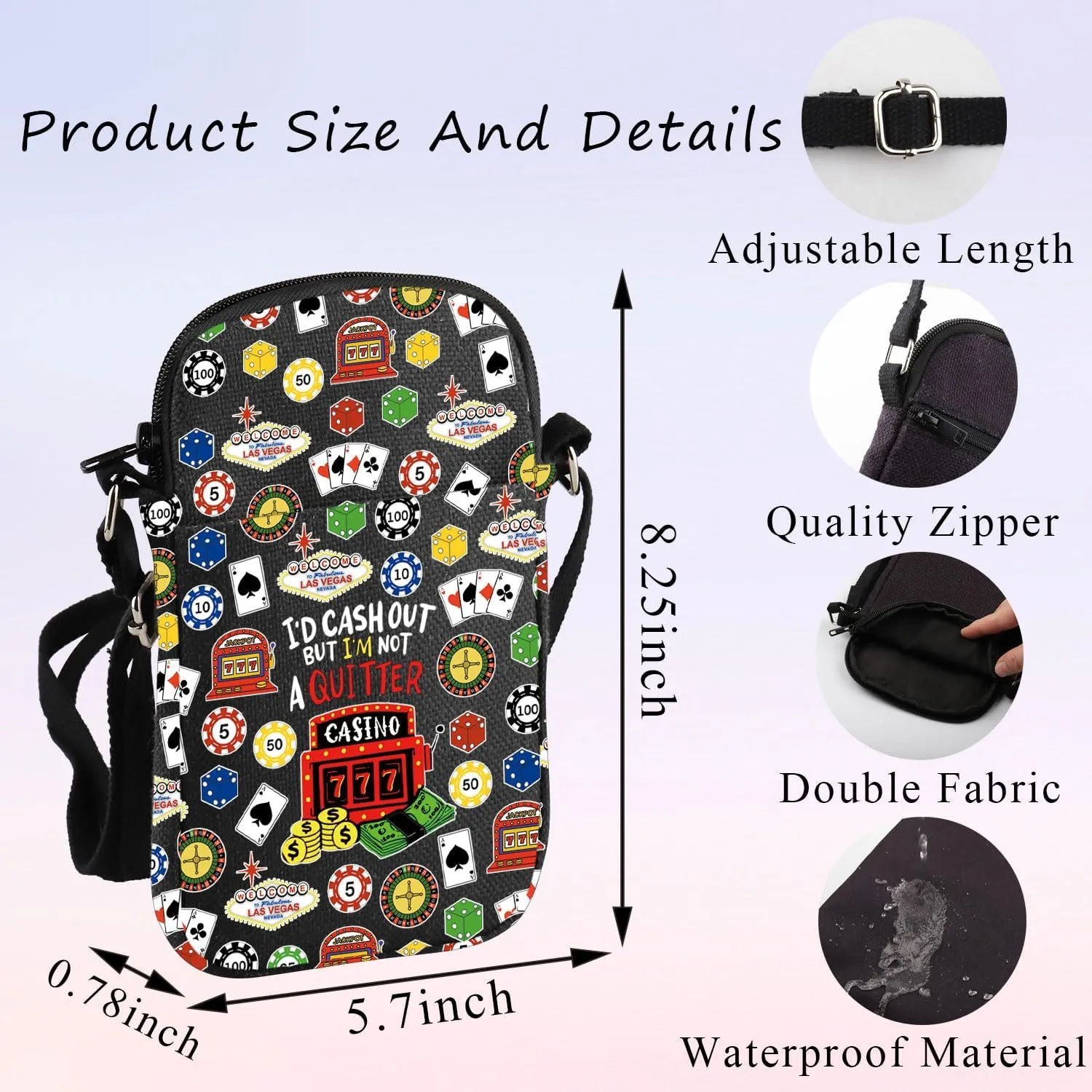 PLITI Casino Crossbody Purse Gambler Gift Casino Lover Gift I'd Cash Out But I'm Not a Quitter Slot Machine Gambling Bag