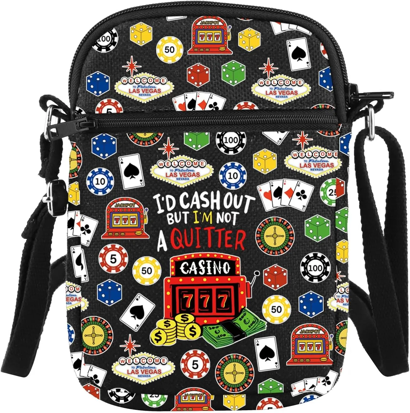PLITI Casino Crossbody Purse Gambler Gift Casino Lover Gift I'd Cash Out But I'm Not a Quitter Slot Machine Gambling Bag
