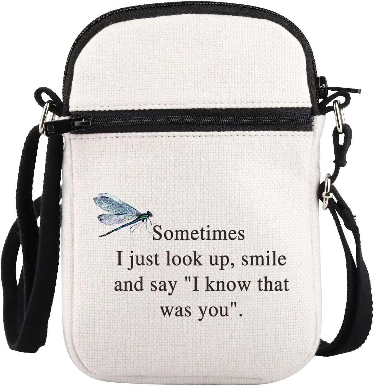 PLITI Dragonfly Memorial Gift Sometimes I Just Look Up Smile and Say I Know That was You Dragonfly Crossbody Bag