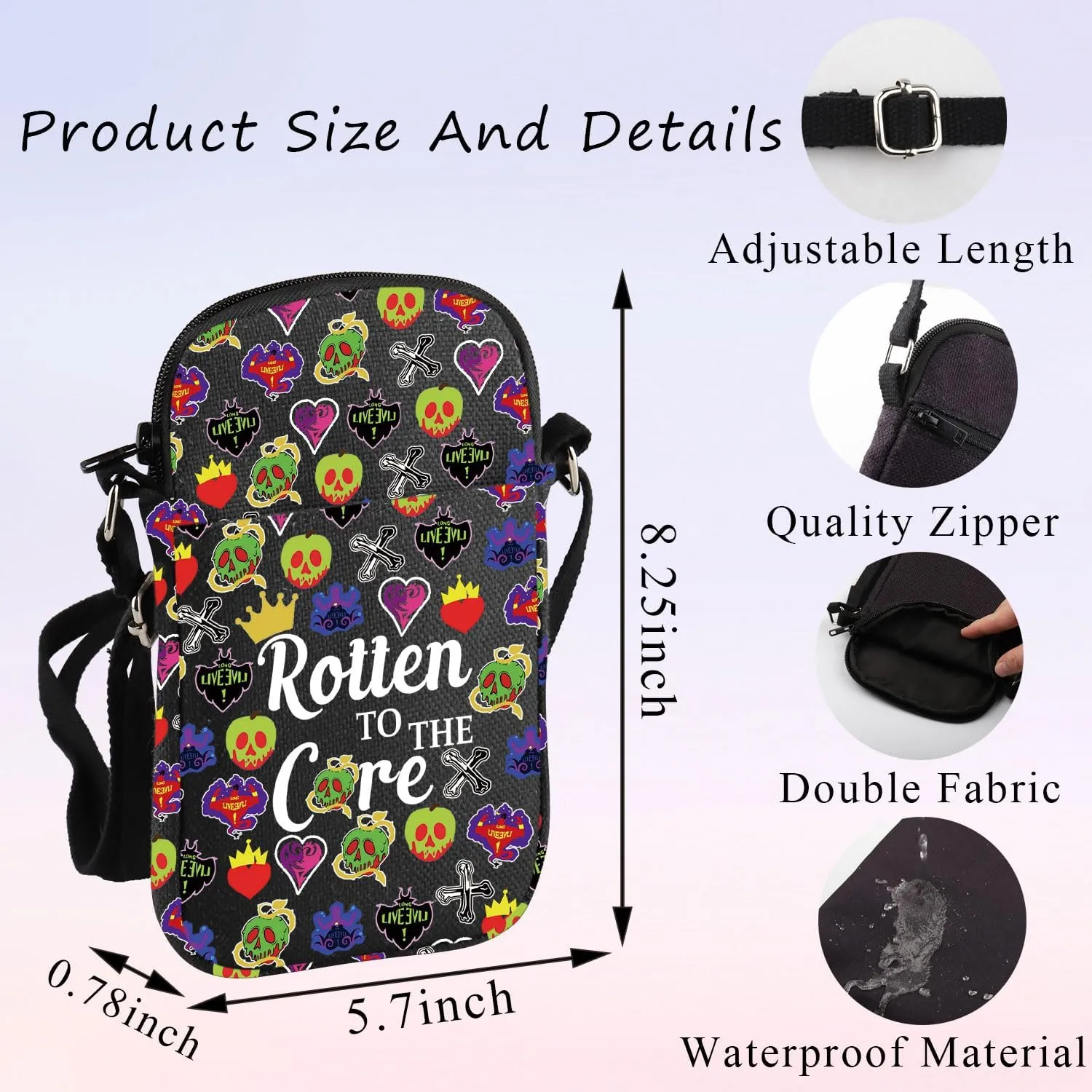 PLITI Villain Movie Inspired Gift Villain Club Gift Rotten To The Core Villain Crossbody Bag For Fans