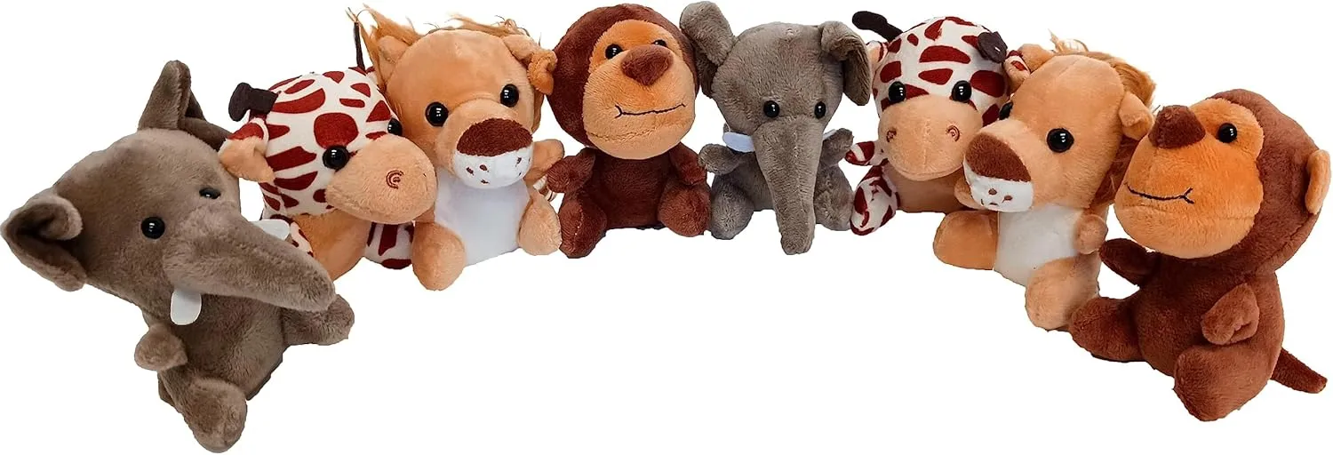 Plush Zoo Animals, Lion, Giraffe, Monkey & Elephant - Super Soft Plush (8 Piece Set)