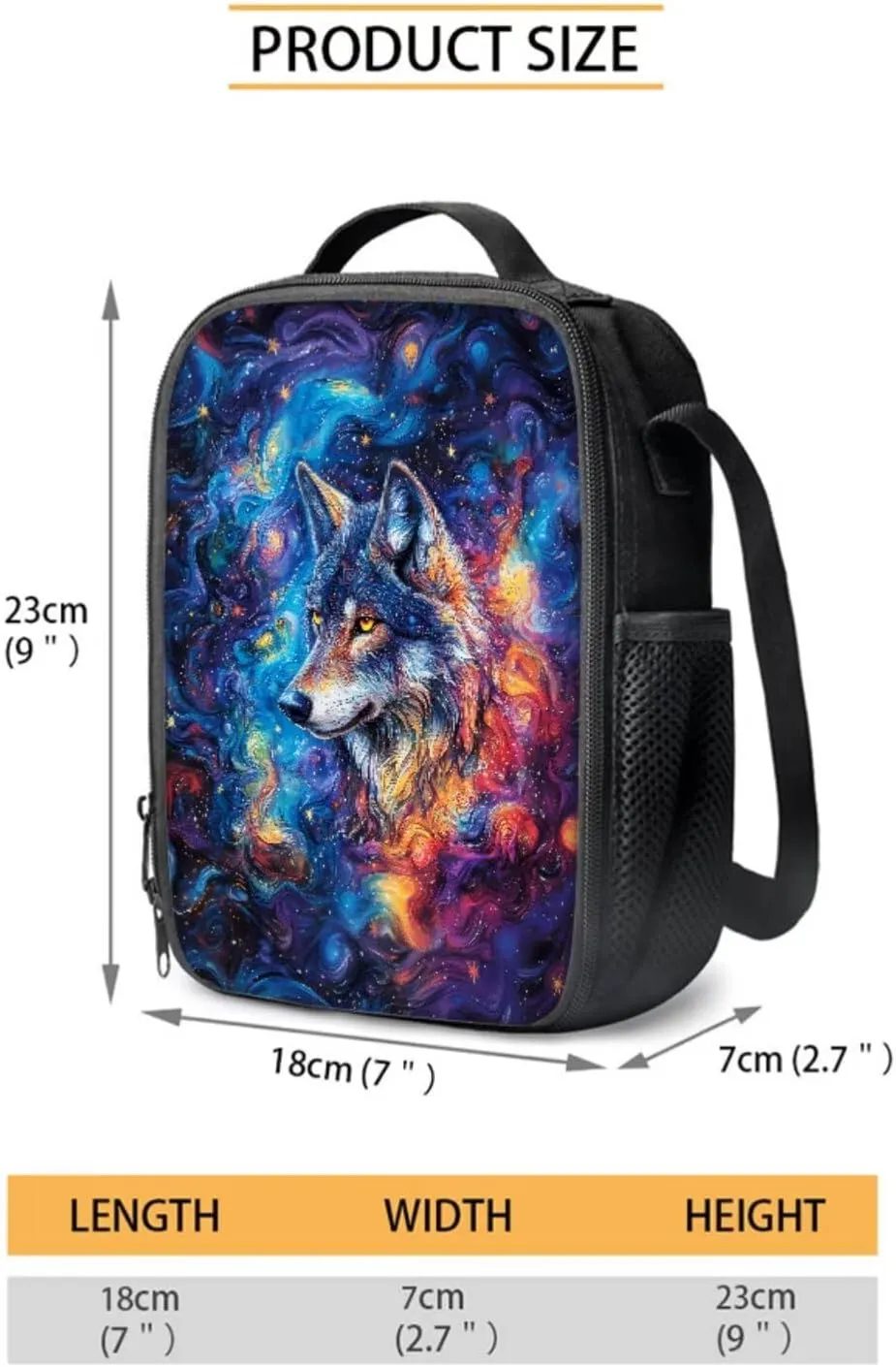Poceacles 4 PCS Kids Backpack Set for School, Includes Schoolbag Insulated Lunch Bag Pencil Case Bottle Holder, Elementary Primary Junior Middle School Bags Bookbag, Abstract Galaxy Wolf