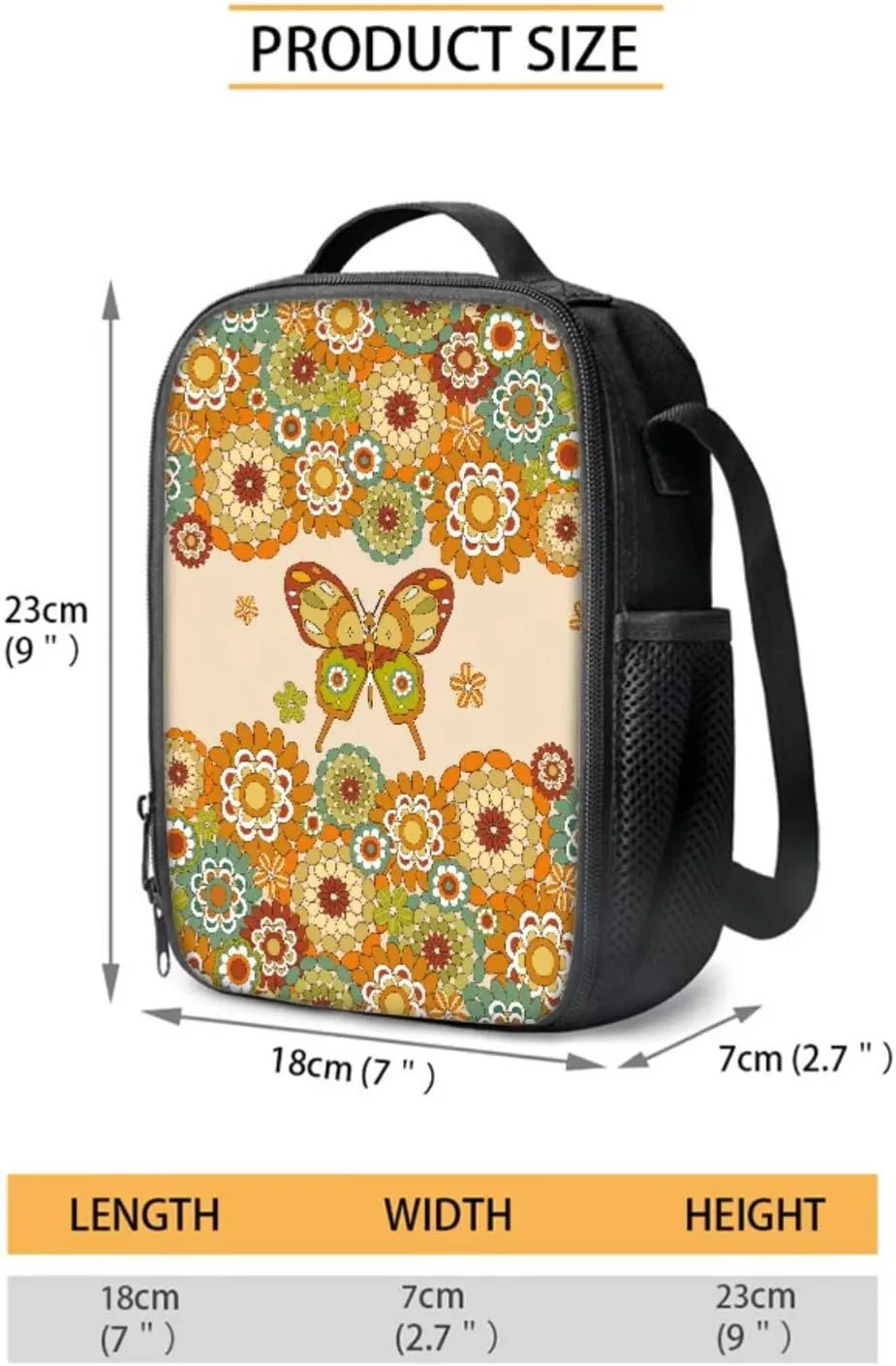 Poceacles 4 Piece School Bag Set, Rucksack with Sturdy Zipper, Portable Insulated Lunch Bag, Pencil Case, Water Bottle Pouch, Stationery Organizer School Supplies, Bohemia Butterfly Flower