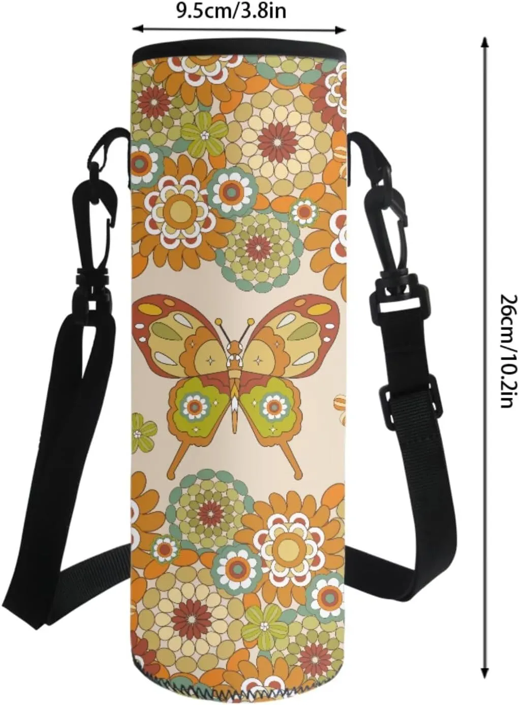 Poceacles 4 Piece School Bag Set, Rucksack with Sturdy Zipper, Portable Insulated Lunch Bag, Pencil Case, Water Bottle Pouch, Stationery Organizer School Supplies, Bohemia Butterfly Flower