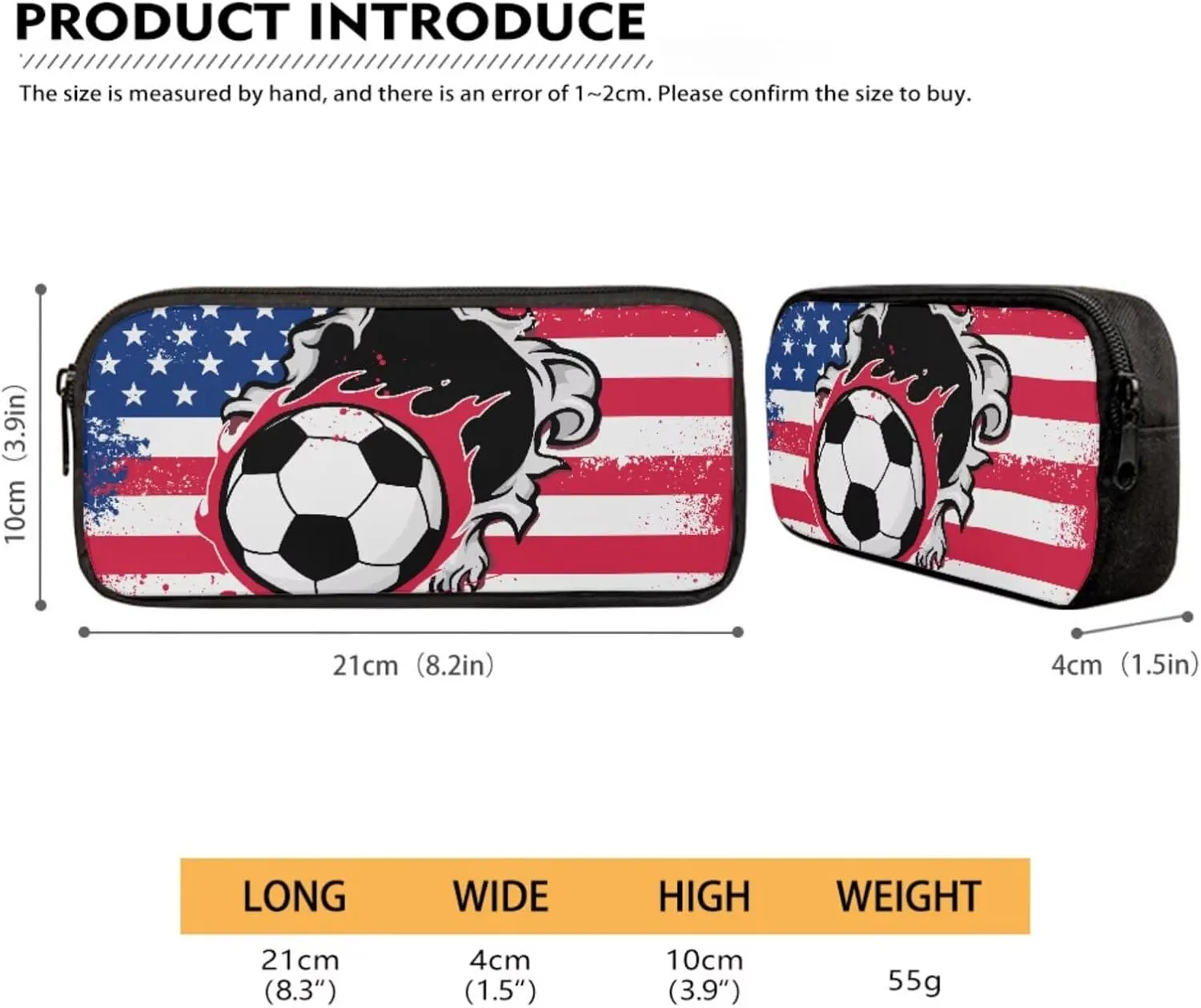 Poceacles 4 Piece School Bag Set, Rucksack with Sturdy Zipper, Portable Insulated Lunch Bag, Stationery Organizer Stylish Backpack Set for School Travel Picnic, Soccer American Flag Football