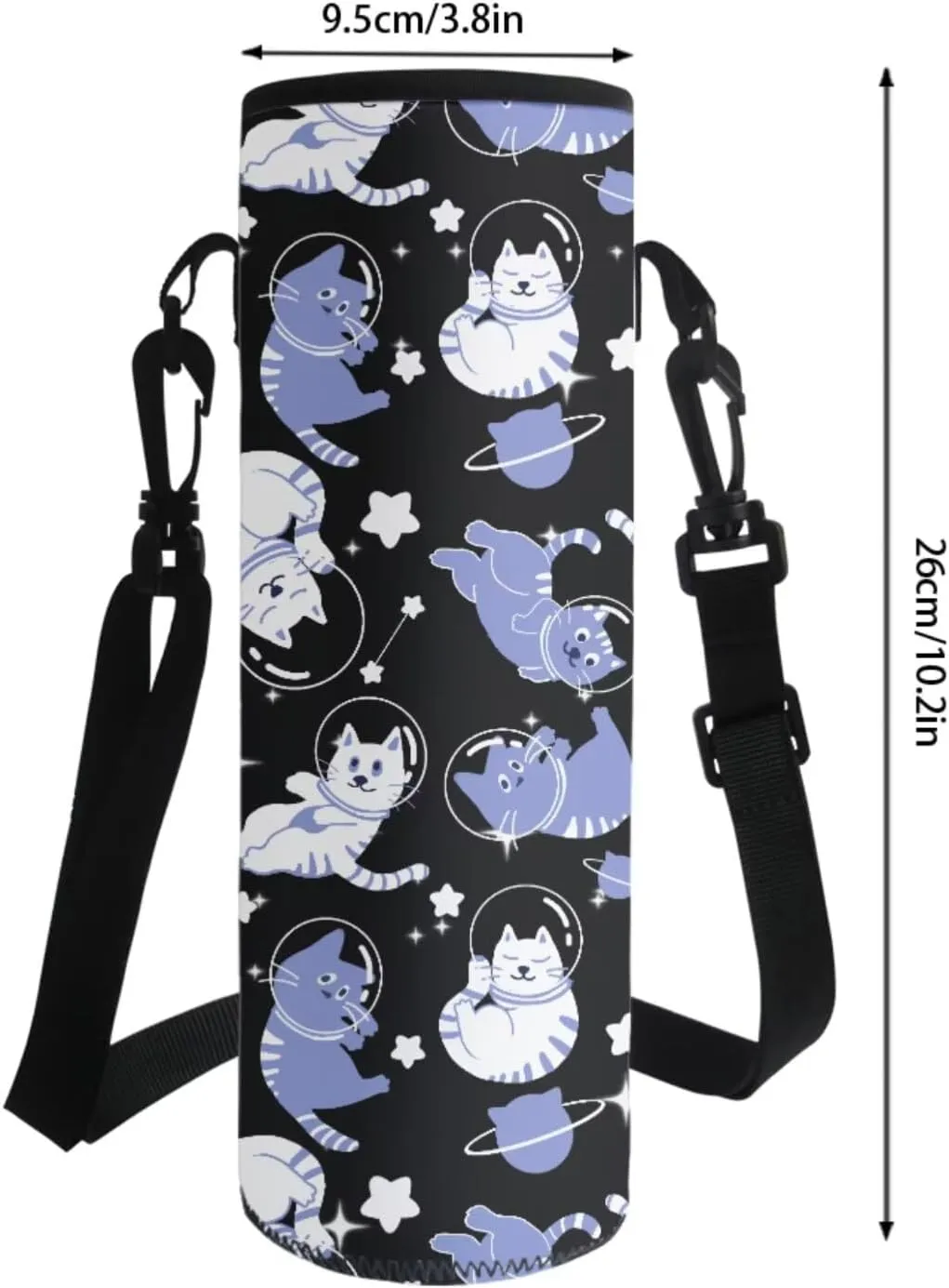 Poceacles 4 Pieces School Backpack Set for Kids Children Teens, Includes Insulated Lunch Bag, Pencil Case, Water Bottle Carrier, Lightweight Rucksack for Girls Boys, Astronaut Cat Planet Star Blue
