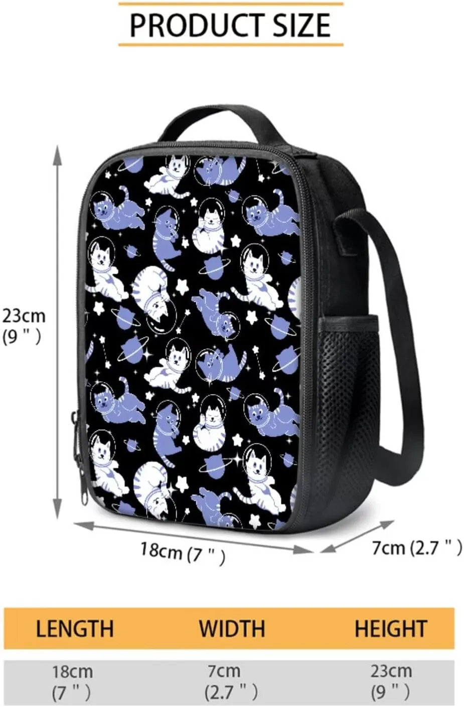 Poceacles 4 Pieces School Backpack Set for Kids Children Teens, Includes Insulated Lunch Bag, Pencil Case, Water Bottle Carrier, Lightweight Rucksack for Girls Boys, Astronaut Cat Planet Star Blue
