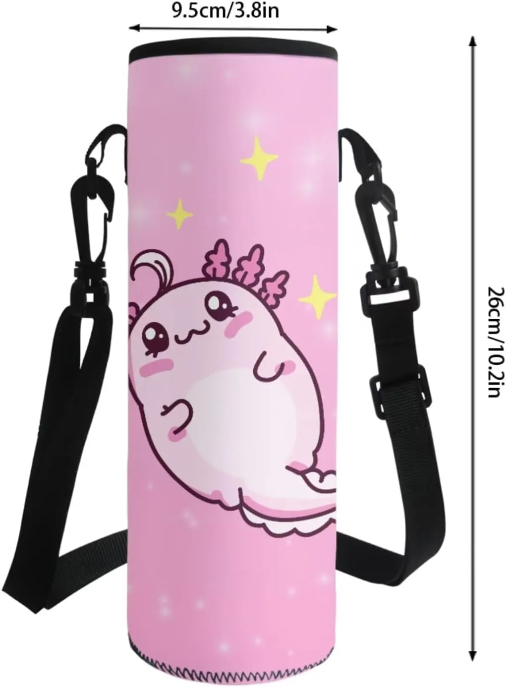 Poceacles 4 Pieces School Backpack Set for Kids Children, with Insulated Lunch Bag Cute Pencil Case Water Bottle Carrier Kawaii Rucksack for Adults Teenager, Cartoon Axolotl Star Pink