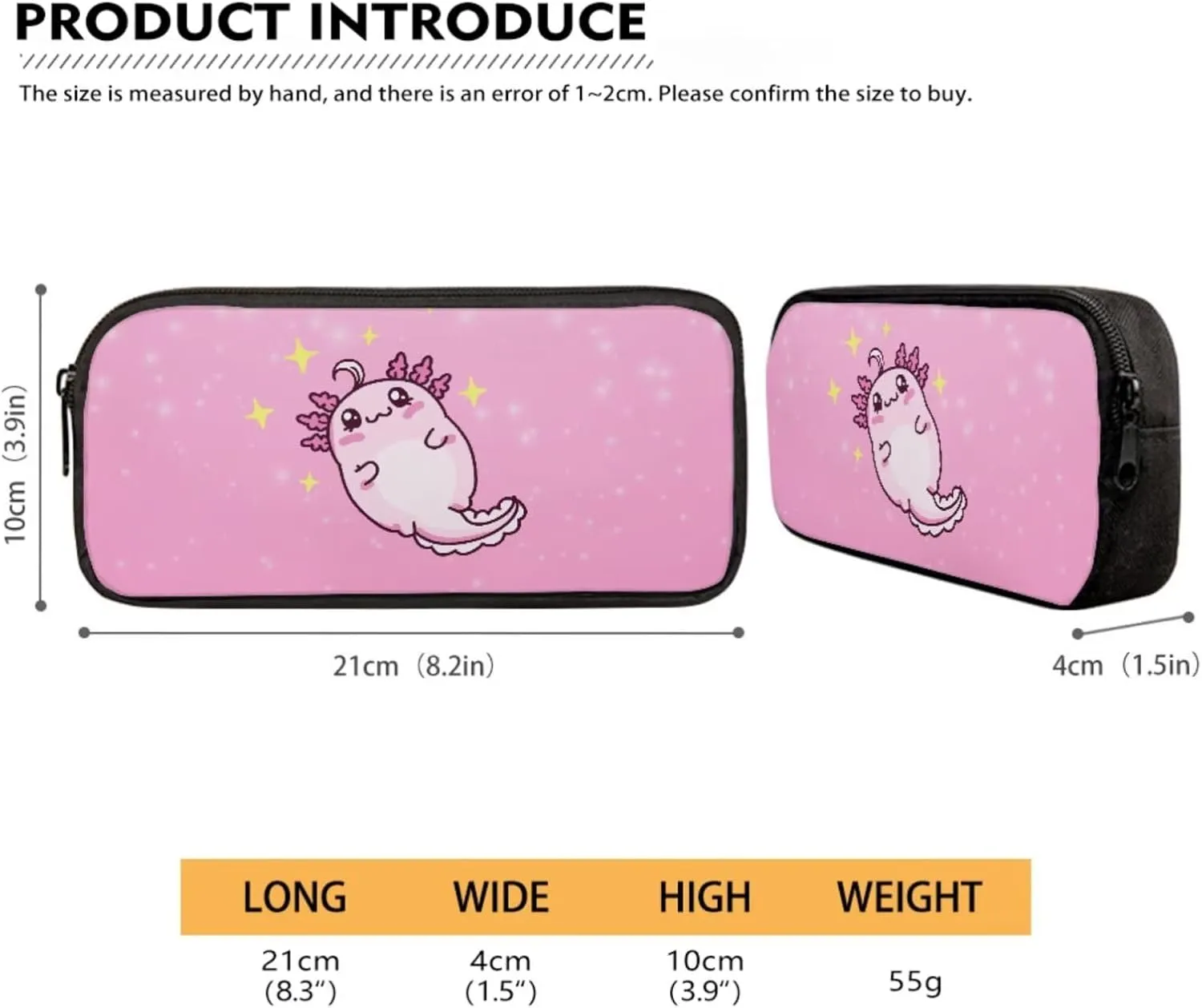 Poceacles 4 Pieces School Backpack Set for Kids Children, with Insulated Lunch Bag Cute Pencil Case Water Bottle Carrier Kawaii Rucksack for Adults Teenager, Cartoon Axolotl Star Pink