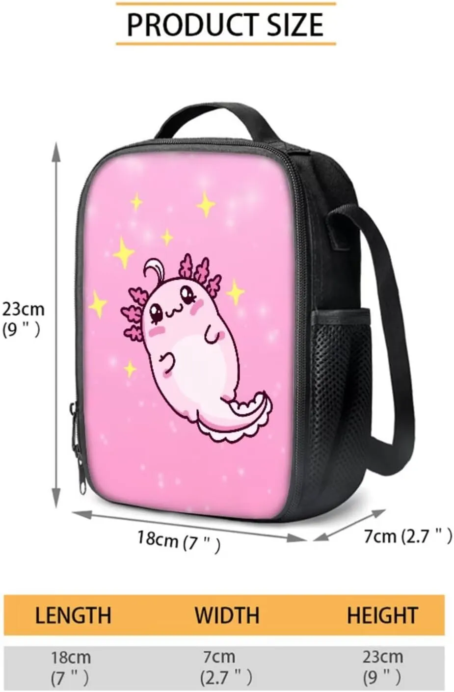 Poceacles 4 Pieces School Backpack Set for Kids Children, with Insulated Lunch Bag Cute Pencil Case Water Bottle Carrier Kawaii Rucksack for Adults Teenager, Cartoon Axolotl Star Pink