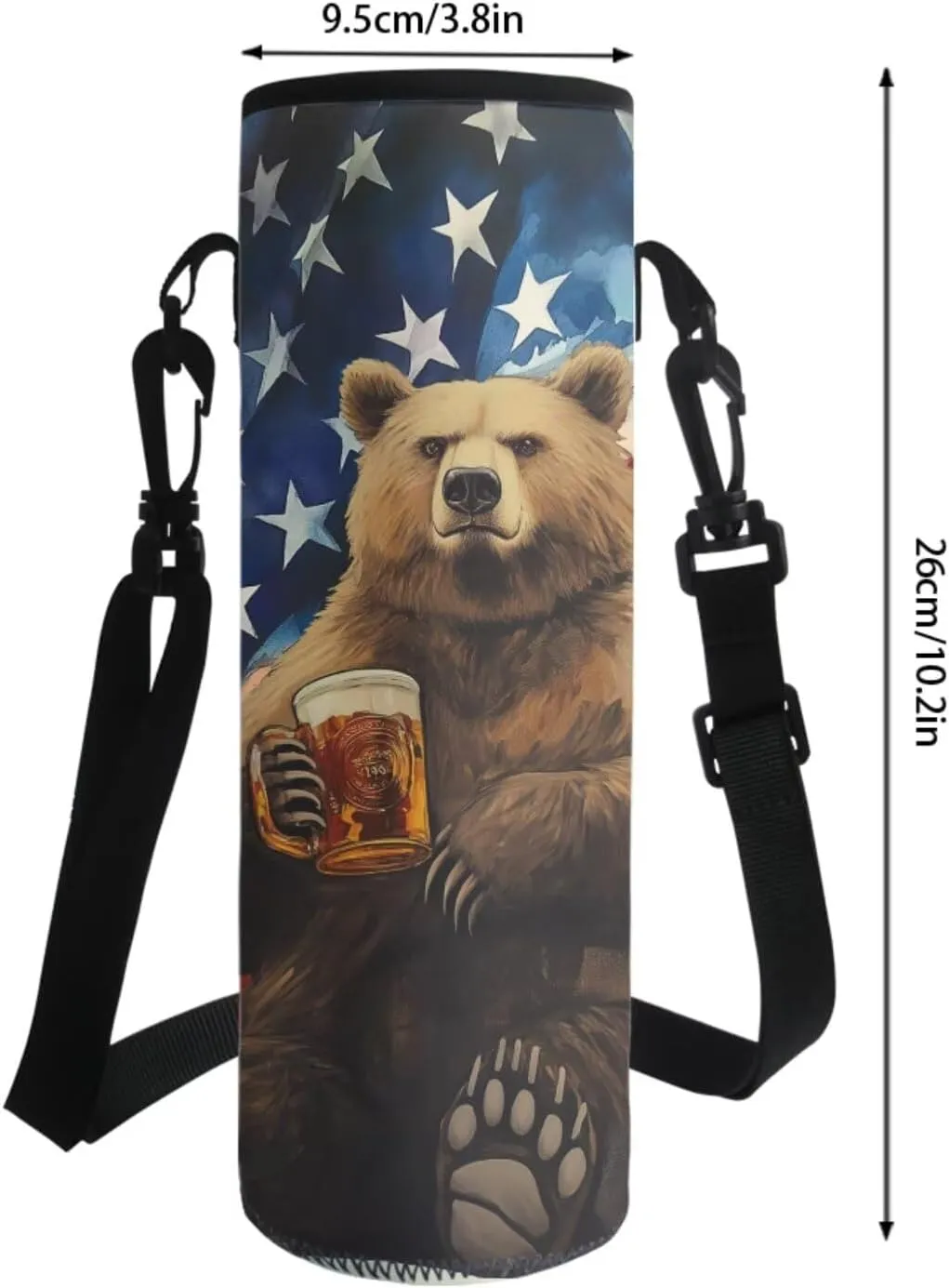 Poceacles 4 Pieces School Backpack Set for Kids, Stylish Schoolbag with Lunch Box Bag, Water Bottle Carrier Pouch, Pencil Case, for Boys Girls Teenagers, Bear Beer American Flag