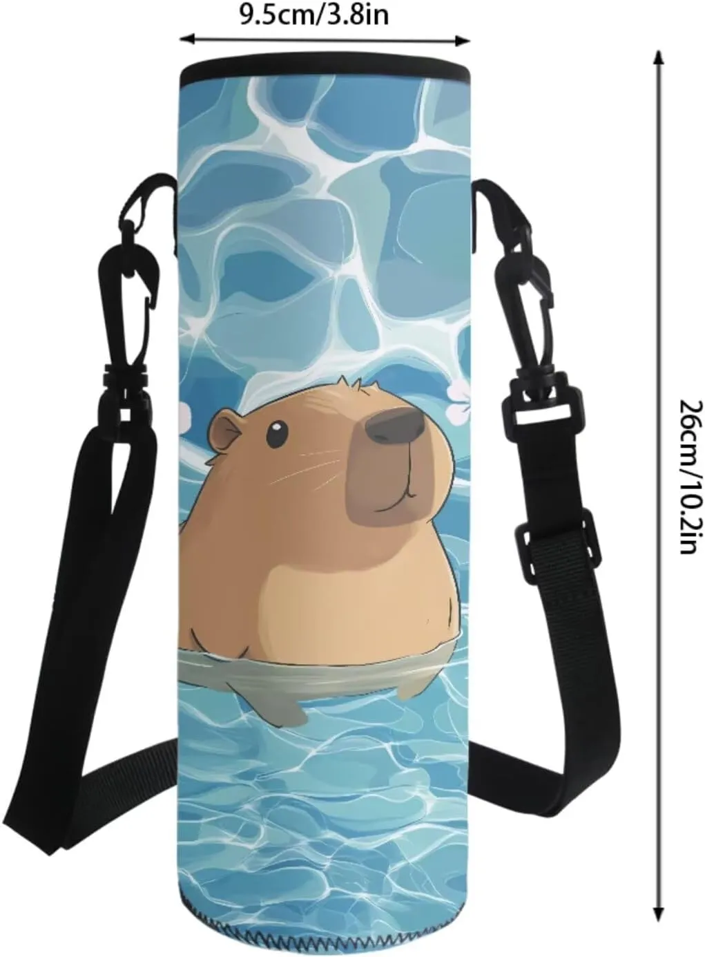 Poceacles 4 Pieces School Backpack Set with Stylish Rucksack, Insulated Lunch Box Bag, Pencil Case, Water Bottle Sleeve for Primary Secondary Students, Capybara Blue Pond Flower