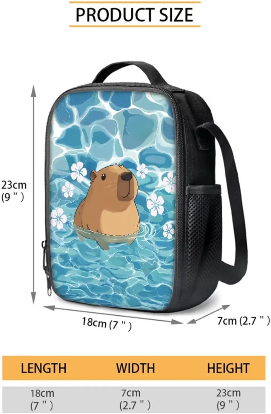 Poceacles 4 Pieces School Backpack Set with Stylish Rucksack, Insulated Lunch Box Bag, Pencil Case, Water Bottle Sleeve for Primary Secondary Students, Capybara Blue Pond Flower