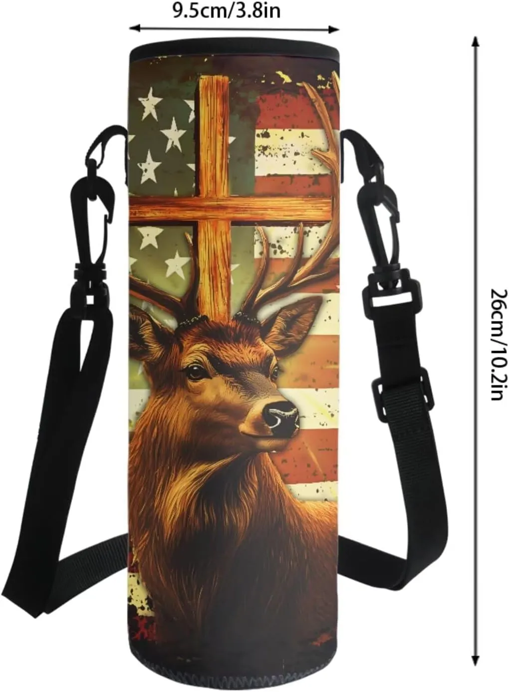 Poceacles Backpack Set 4-Piece School Backpack Set Primary Secondary School Rucksack with Lunch Bag Pencil Case Water Bottle Carrier for Kids Boys Girls, American Flag Deer Cross