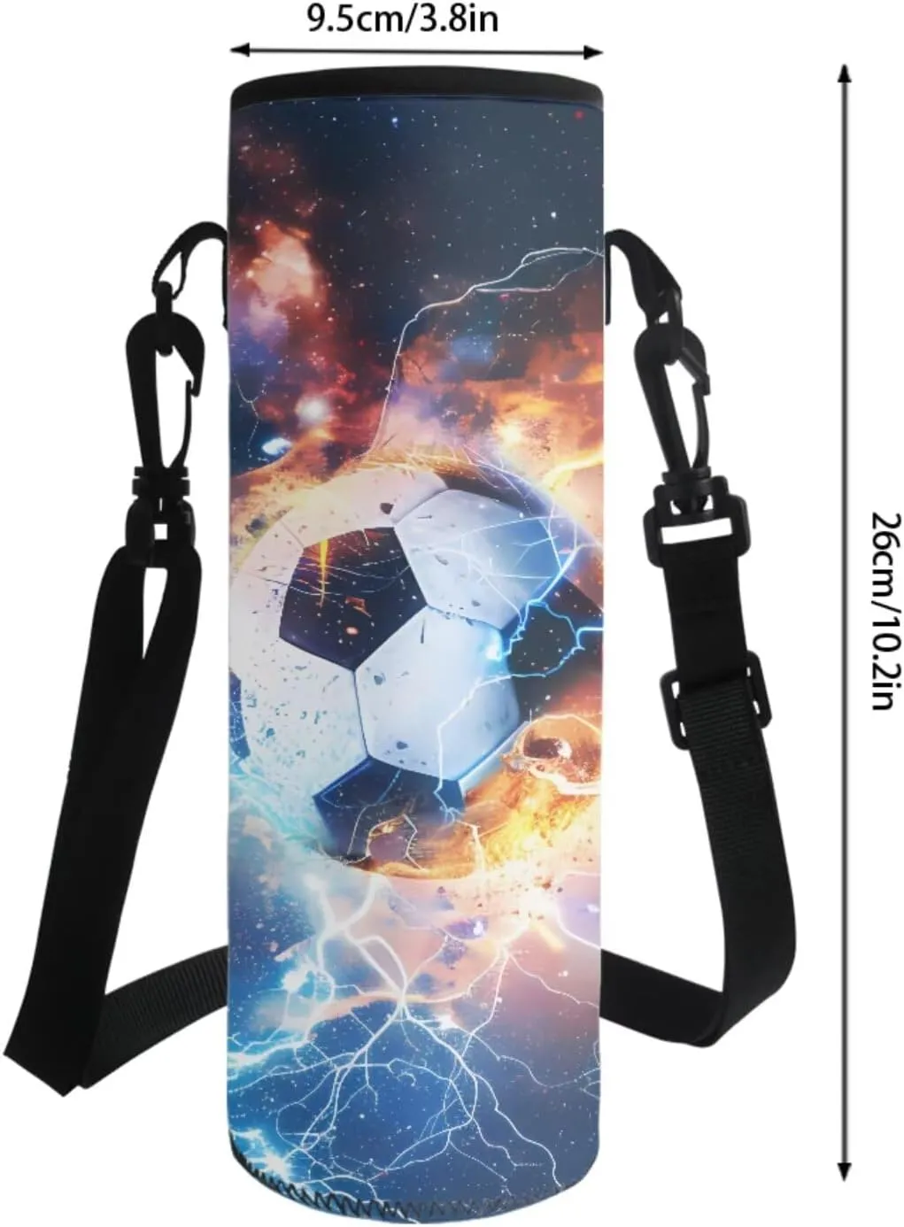 Poceacles Boys Backpack Set 4 Piece Set with School Bag Lunch Bag Pencil Case Water Bottle Holder Pouch Teens Rucksack for Primary Secondary School, Soccer Football Lightning Flame Galaxy