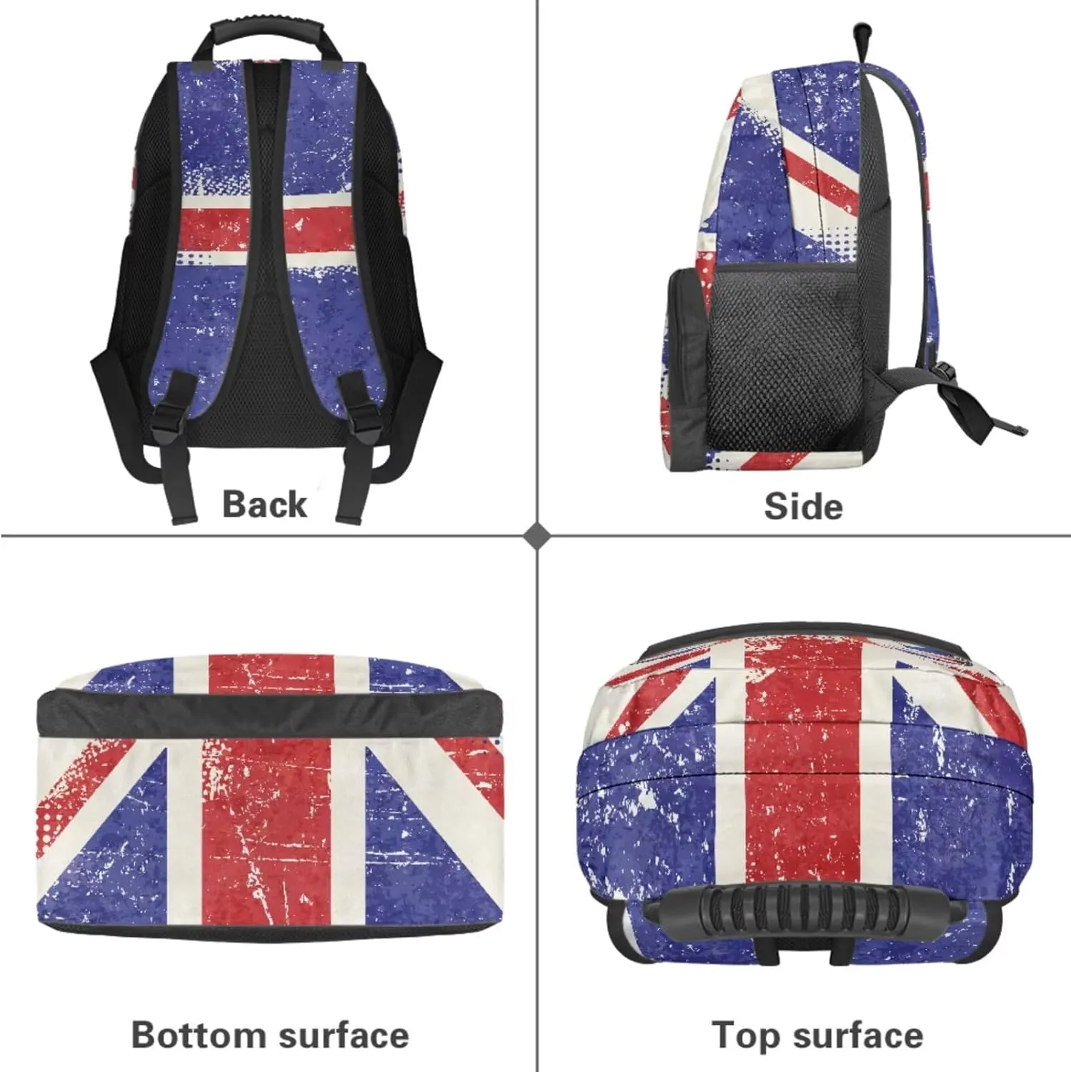 Poceacles Boys Girls Backpack Set 4-Piece Kids Teens School Backpack Set with Lunch Box Bag Pencil Case Water Bottle Holder for Elementary Middle School, Butterfly Union Jack