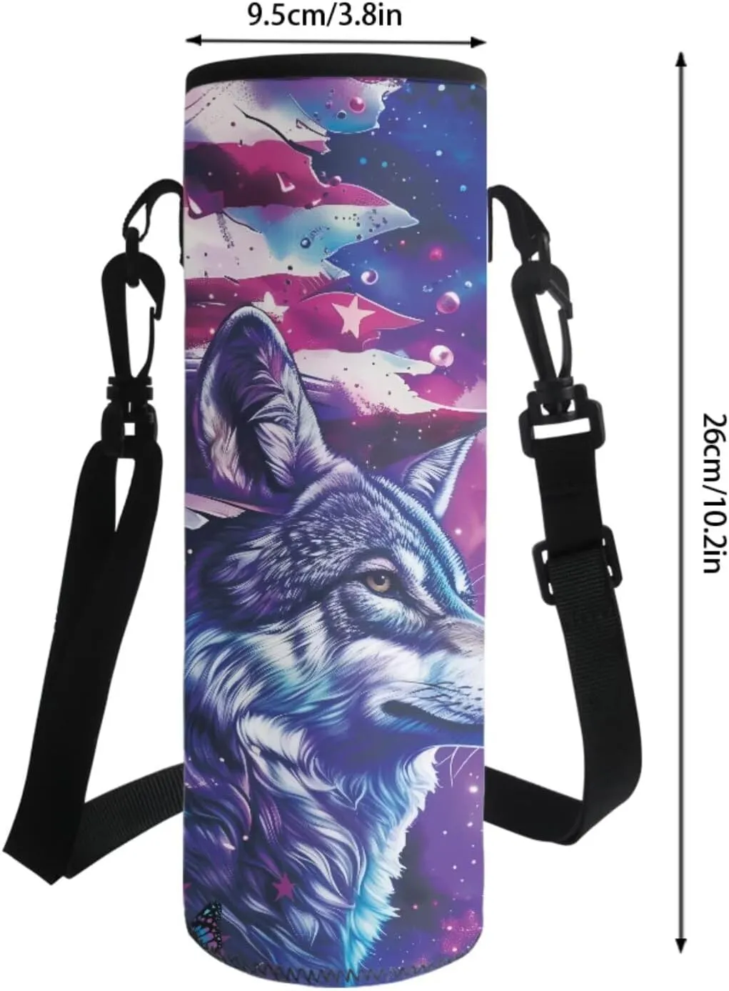 Poceacles Childrens Backpack Set, 4 in 1 Book Bag Set with Lightweight Rucksack Insulated Lunch Bag Water Bottle Sleeve Pencil Case Stationery School Supplies, American Flag Wolf Butterfly Galaxy