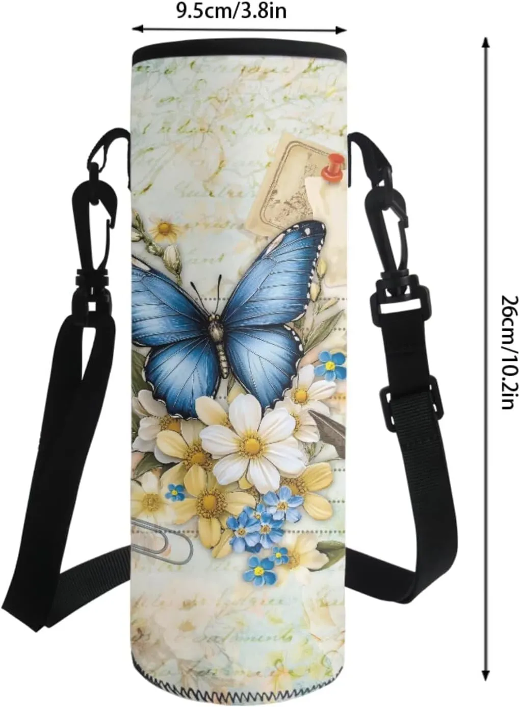 Poceacles Children’s School Backpack Set of 4 Contains Backpack Lunch Box Bag Pencil Case Water Bottle Carrier with Adjustable Straps for Primary Junior Middle School, Butterfly Daisy Postcard Print