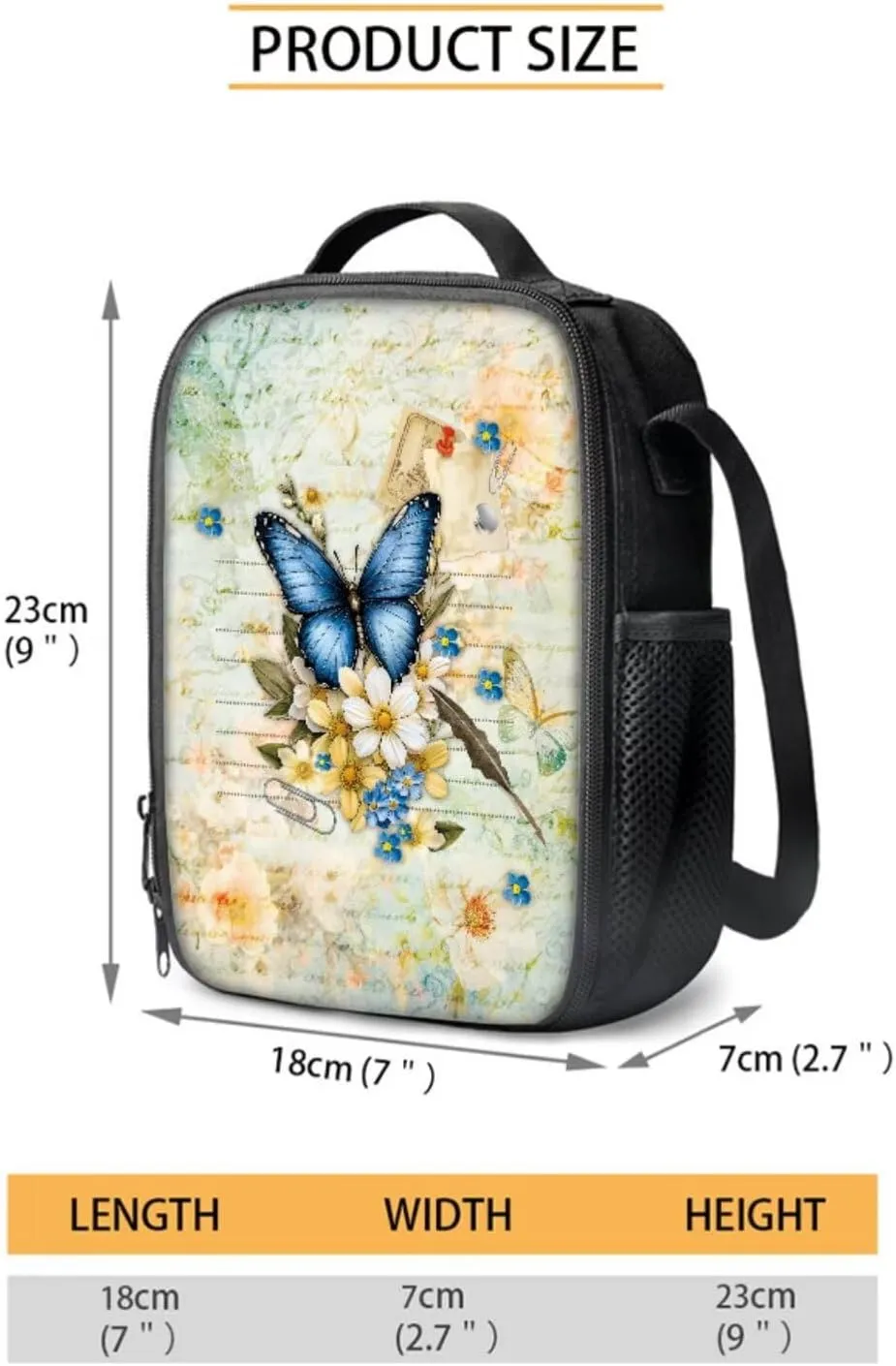 Poceacles Children’s School Backpack Set of 4 Contains Backpack Lunch Box Bag Pencil Case Water Bottle Carrier with Adjustable Straps for Primary Junior Middle School, Butterfly Daisy Postcard Print