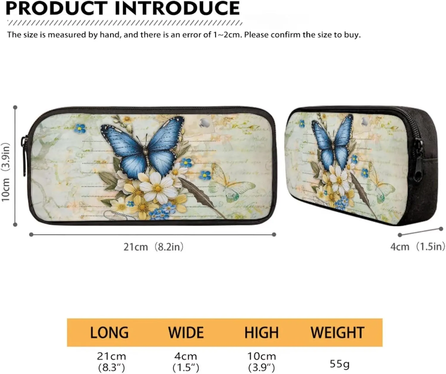 Poceacles Children’s School Backpack Set of 4 Contains Backpack Lunch Box Bag Pencil Case Water Bottle Carrier with Adjustable Straps for Primary Junior Middle School, Butterfly Daisy Postcard Print