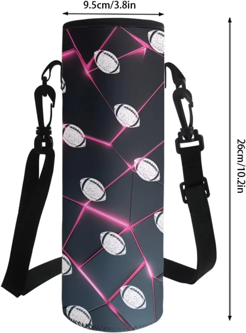 Poceacles Customized School Bag Set, 4 Pieces with Pencil Case, Large Capacity Backpack, Lunch Bag, Bottle Carrier, Kids Rucksack Athletic Daypack, Abstract Geometric Pink Black American Football