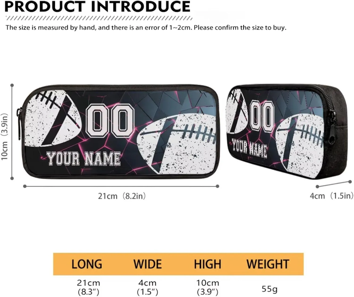 Poceacles Customized School Bag Set, 4 Pieces with Pencil Case, Large Capacity Backpack, Lunch Bag, Bottle Carrier, Kids Rucksack Athletic Daypack, Abstract Geometric Pink Black American Football