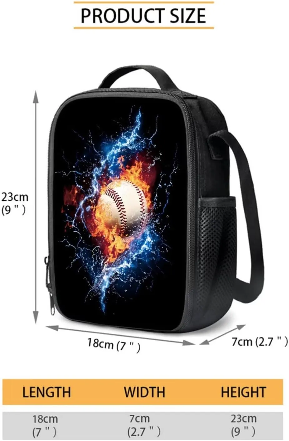 Poceacles Kids Backpack Set 4 Pieces Boys Girls Schoolbag Lunch Box Bag Stationery Pencil Case Bottle Sleeves, Comfortable Lightweight Rucksack School Accessories, Baseball Lightning Fire