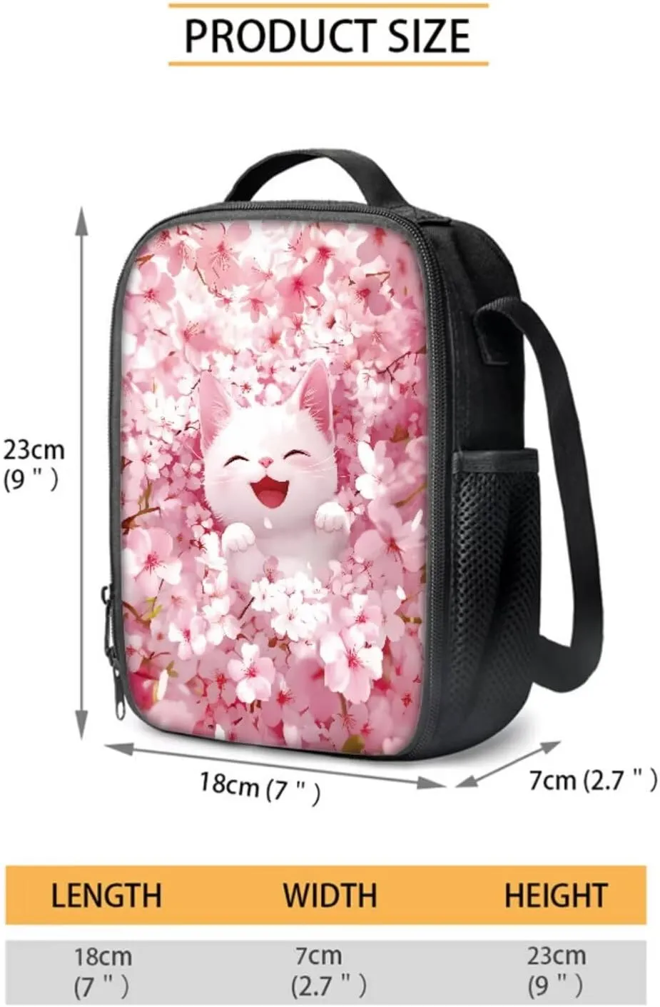 Poceacles Kids Backpack Set for School, Includes Schoolbag with Front Pocket, Insulated Lunch Bag, Pencil Case, Water Bottle Holder School Supplies for Girls Boys, Kawaii Cat Cherry Blossom