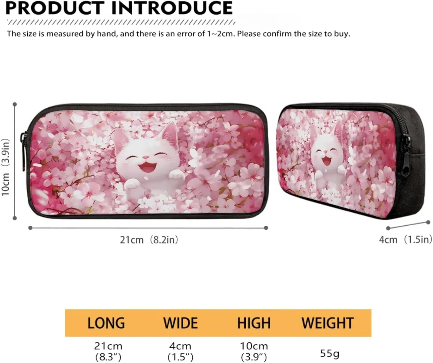 Poceacles Kids Backpack Set for School, Includes Schoolbag with Front Pocket, Insulated Lunch Bag, Pencil Case, Water Bottle Holder School Supplies for Girls Boys, Kawaii Cat Cherry Blossom