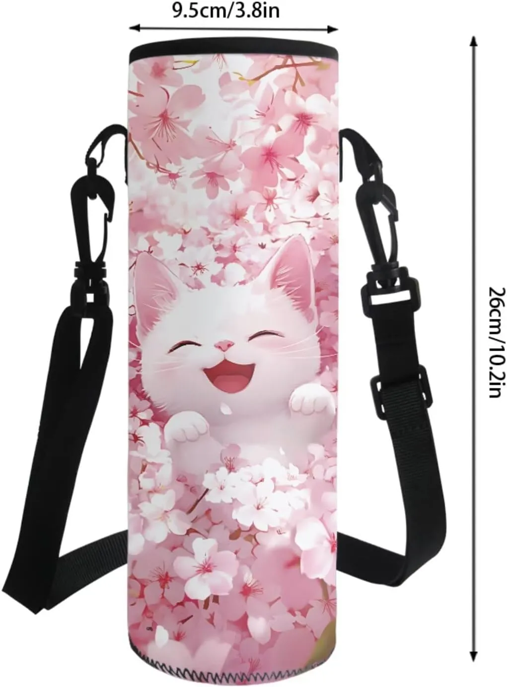 Poceacles Kids Backpack Set for School, Includes Schoolbag with Front Pocket, Insulated Lunch Bag, Pencil Case, Water Bottle Holder School Supplies for Girls Boys, Kawaii Cat Cherry Blossom