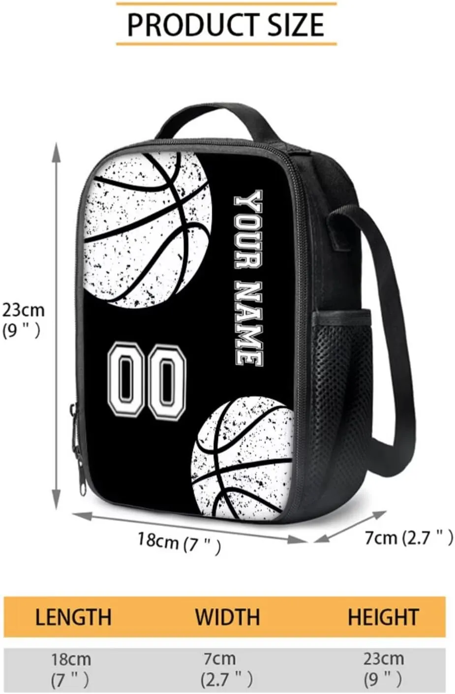 Poceacles Kids School Bag Set 4 in 1, Customize Your Name and Number, Backpack and Lunch Bag Set with Pencil Case Water Bottle Carrier, Personalized Rucksack School Supplies, Black Basketball