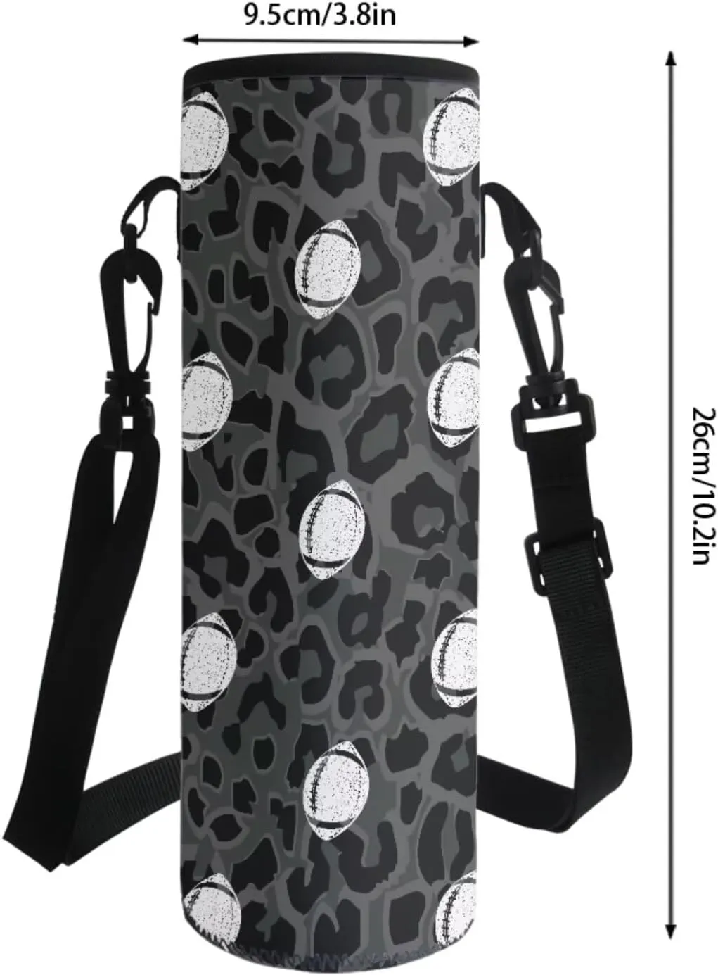Poceacles Personalized Backpack Set for Girls Boys with Lunch Box Bag Pencil Case Bottle Sleeve 4 PCS Cool Sporty Schoolbag Set for Students Teenagers Kids, Leopard Print Grey Black American Football