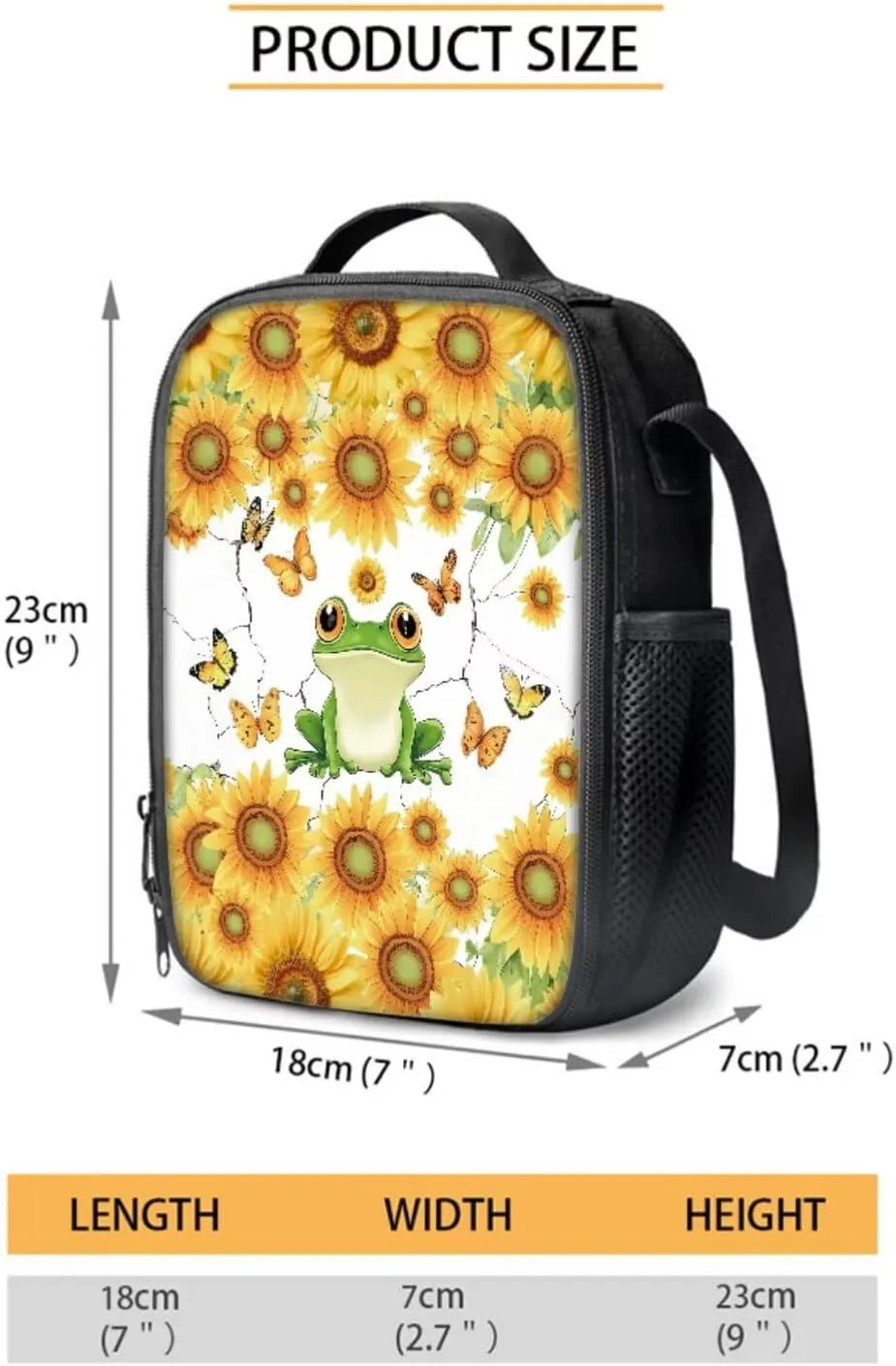 Poceacles School Backpack Set 4-Piece Students Bookbag Set, Includes Lightweight Backpack Insulated Lunch Bag Bottle Holder Pencil Case, Fits 14'' Laptop, Cute Frog Sunflower Butterfly Crack