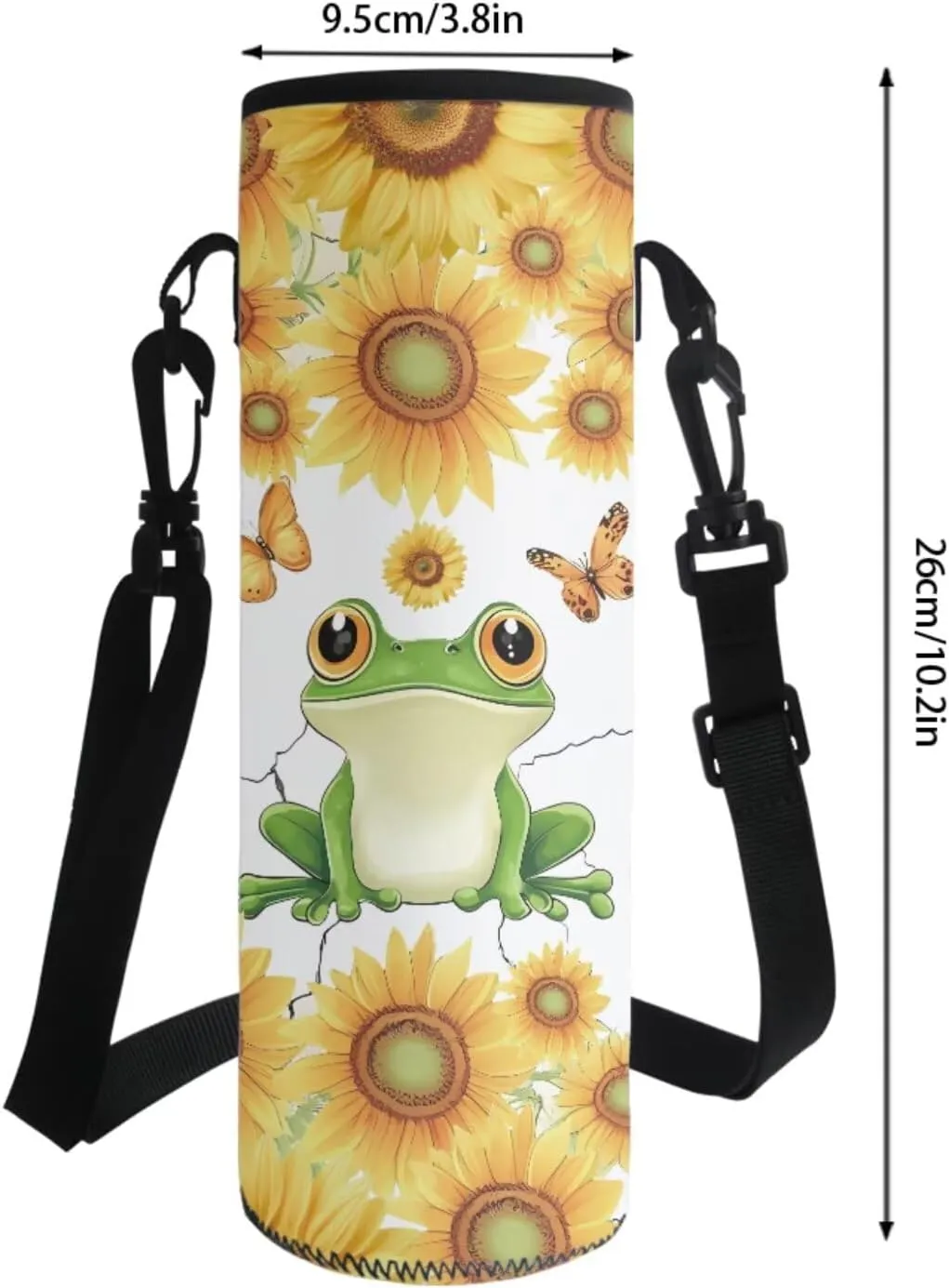 Poceacles School Backpack Set 4-Piece Students Bookbag Set, Includes Lightweight Backpack Insulated Lunch Bag Bottle Holder Pencil Case, Fits 14'' Laptop, Cute Frog Sunflower Butterfly Crack