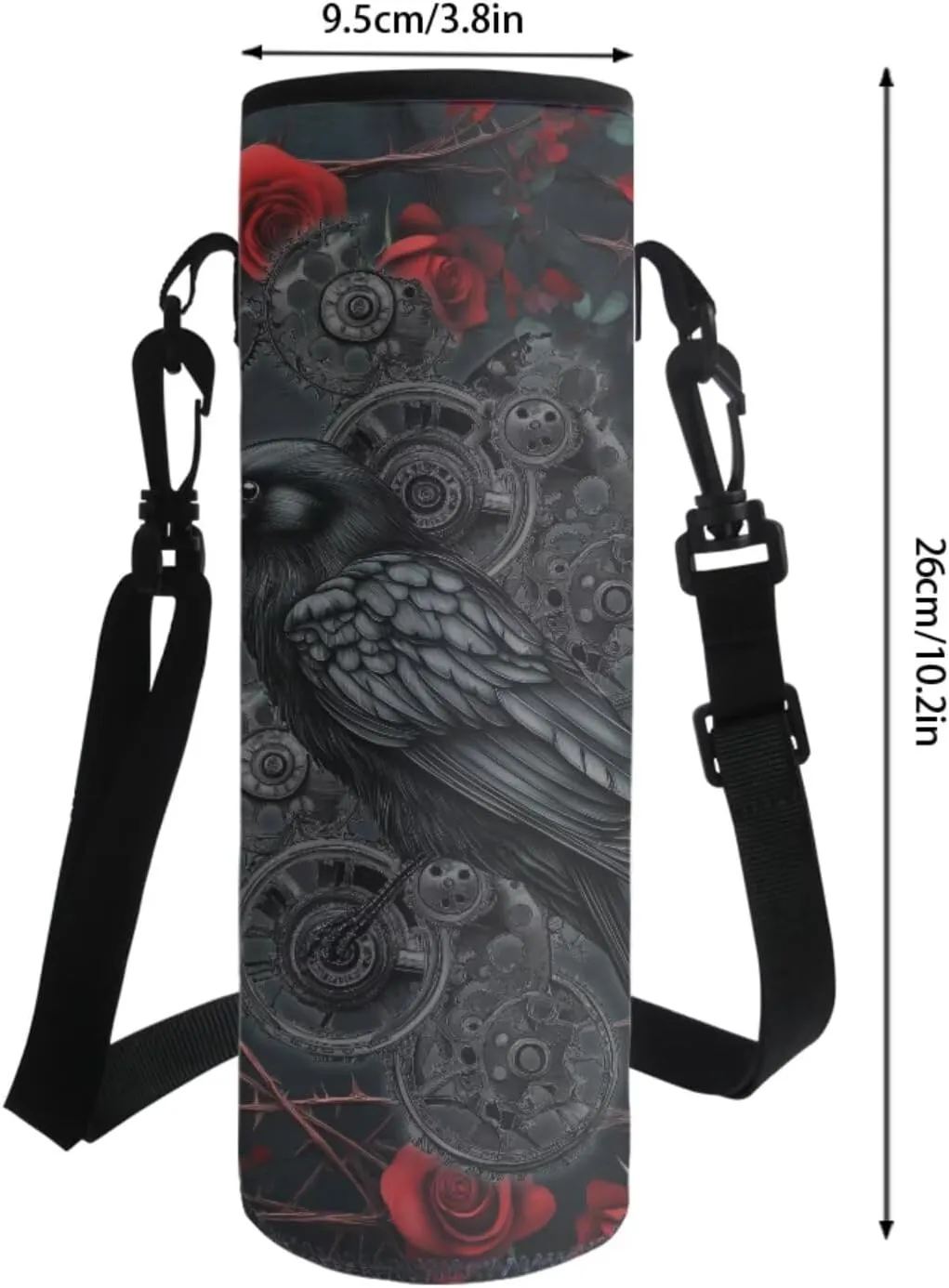 Poceacles School Backpack Set for Kids, 4-Piece Set with School Bag, Insulated Lunch Bag, Water Bottle Holder, Pencil Case, Stylish School Accessories Supplies, Gothic Mechanical Crow Rose