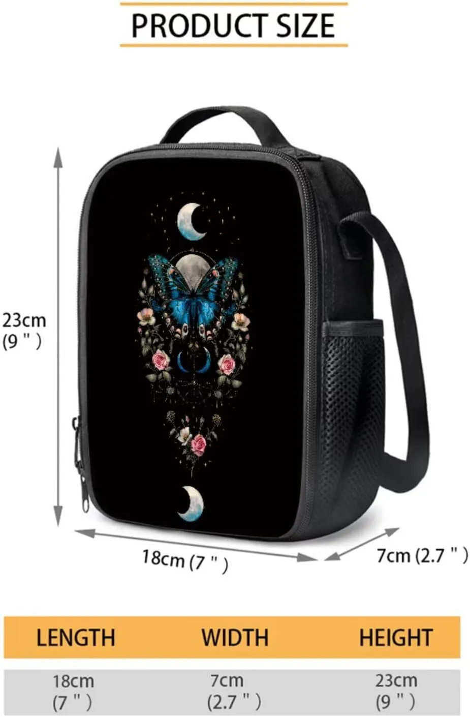 Poceacles School Backpack Sets 4 Piece with Insulated Lunch Box Bag Pen Case Water Bottle Carrier Spacious Rucksack with Dual Zipper for for Teens Boys Girls, Blue Butterfly Moon Rose Flower Black
