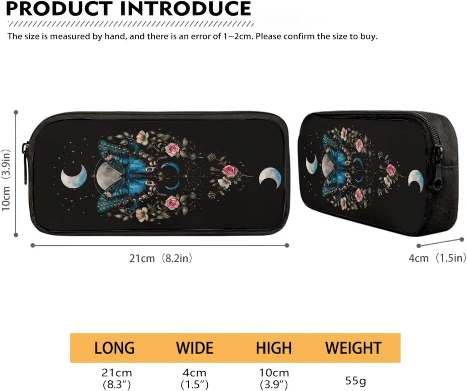 Poceacles School Backpack Sets 4 Piece with Insulated Lunch Box Bag Pen Case Water Bottle Carrier Spacious Rucksack with Dual Zipper for for Teens Boys Girls, Blue Butterfly Moon Rose Flower Black