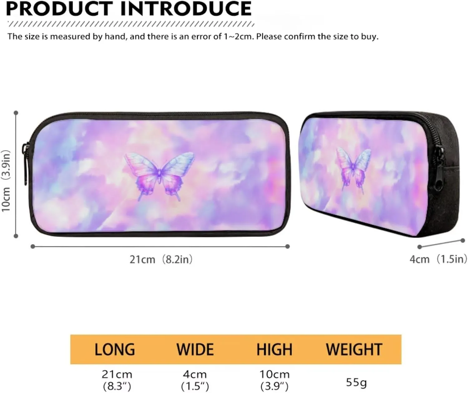 Poceacles School Bag Set 4-Piece Students Backpack Set with Lunchbag Bottle Sleeve, Pencil Case for Kids Boys Girls, Ideal for Primary, Middle, Secondary School, Butterfly Violet Pink Tie-dye