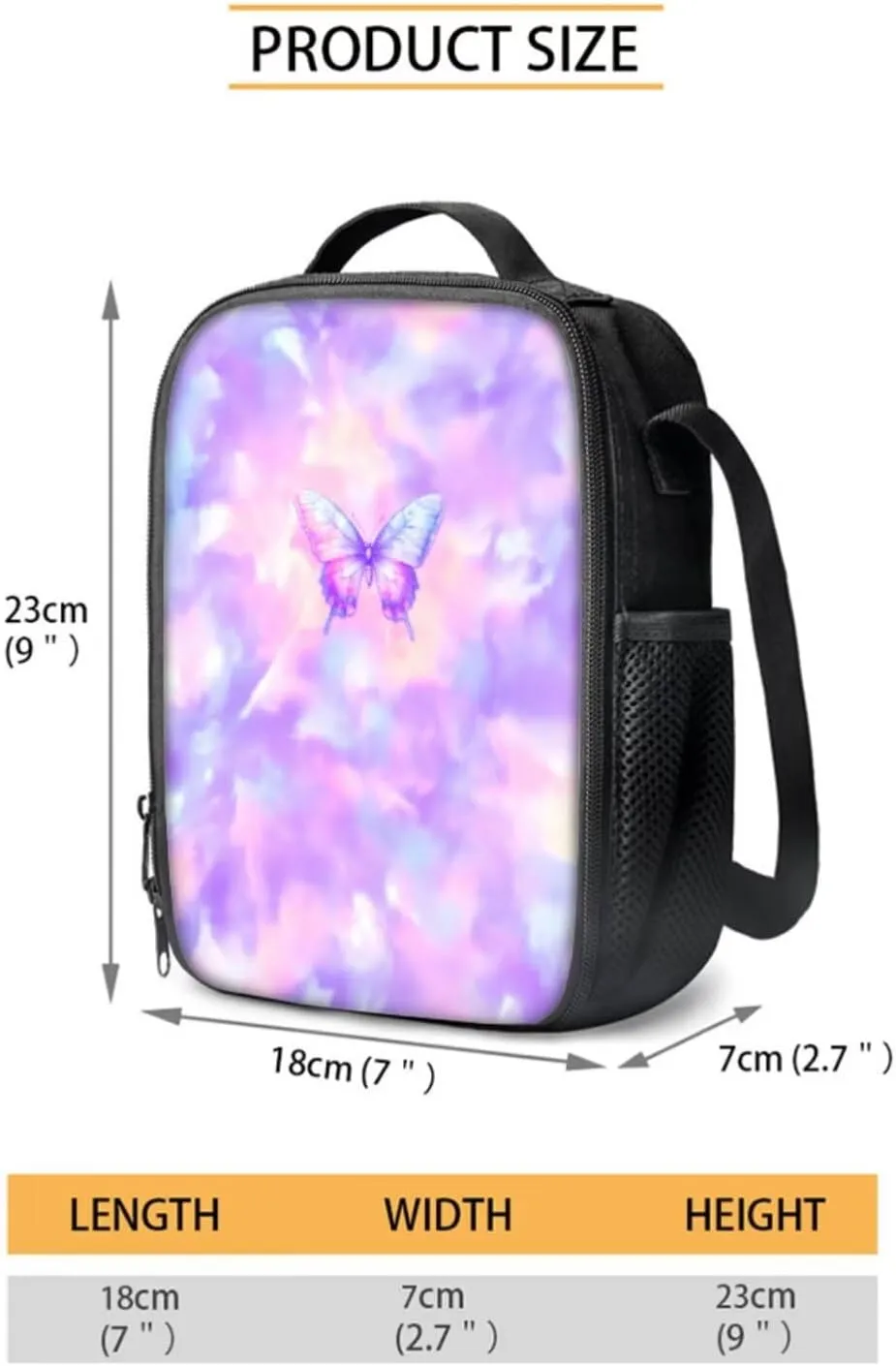 Poceacles School Bag Set 4-Piece Students Backpack Set with Lunchbag Bottle Sleeve, Pencil Case for Kids Boys Girls, Ideal for Primary, Middle, Secondary School, Butterfly Violet Pink Tie-dye