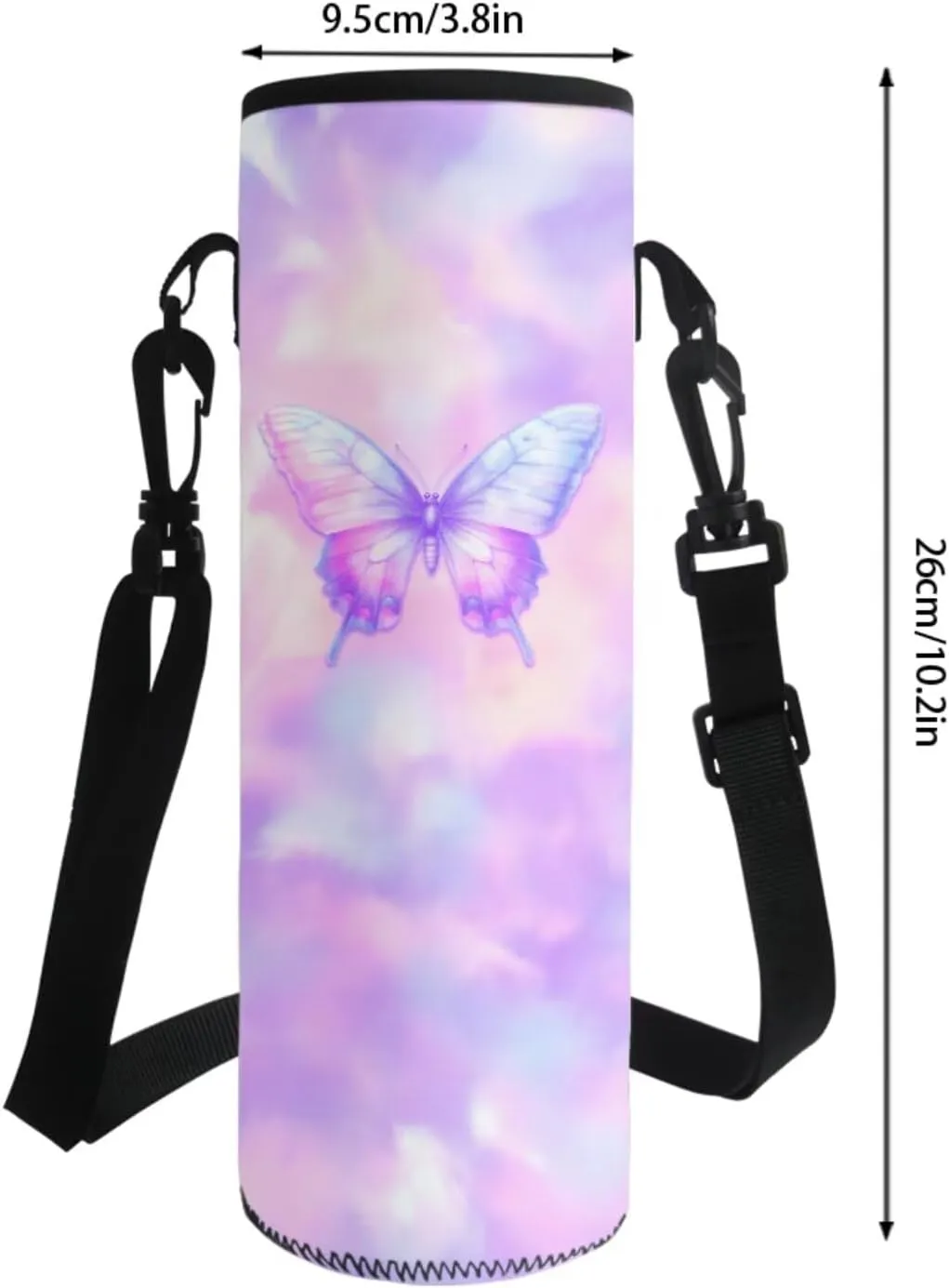 Poceacles School Bag Set 4-Piece Students Backpack Set with Lunchbag Bottle Sleeve, Pencil Case for Kids Boys Girls, Ideal for Primary, Middle, Secondary School, Butterfly Violet Pink Tie-dye