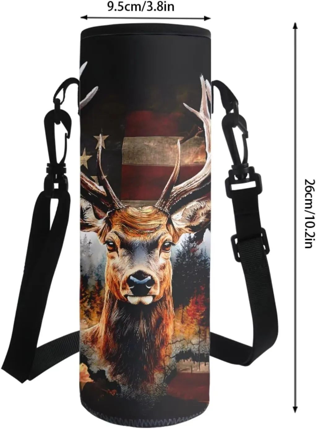 Poceacles Student Backpack Set 4 PCS Kids School Bag Set, Includes Backpack Insulated Lunch Box Bag Water Bottle Carrier Pencil Case for Primary Secondary School, American Flag Deer Cedar Tree