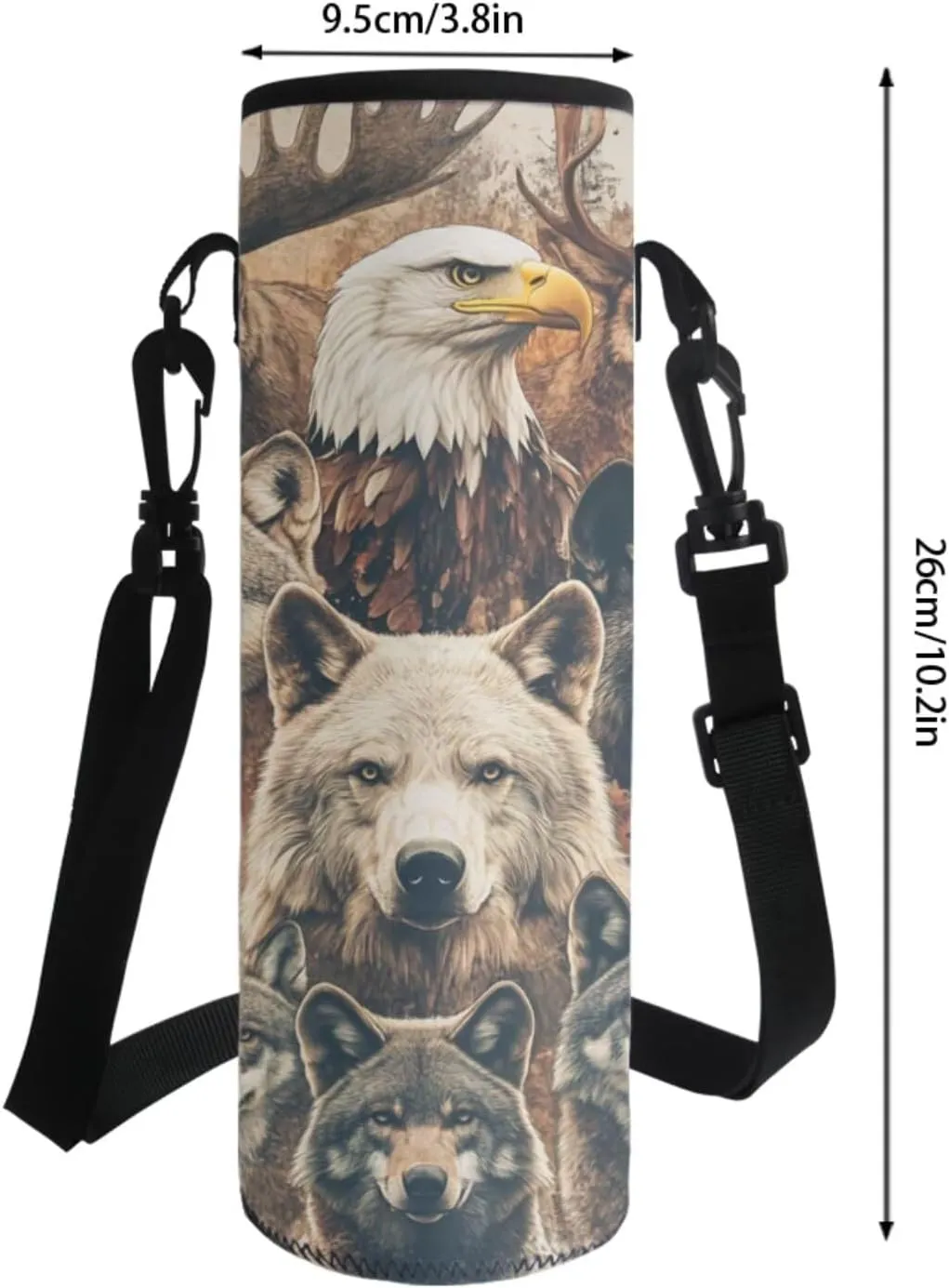 Poceacles Student Backpack Set for Boys Teenagers, 4 Piece Kids School Bag Set Including Insulated Lunchbag Pencil Bag Water Bottle Holder Rucksack Fits 14 Inch Laptop, Bear Wolf Eagle Deer