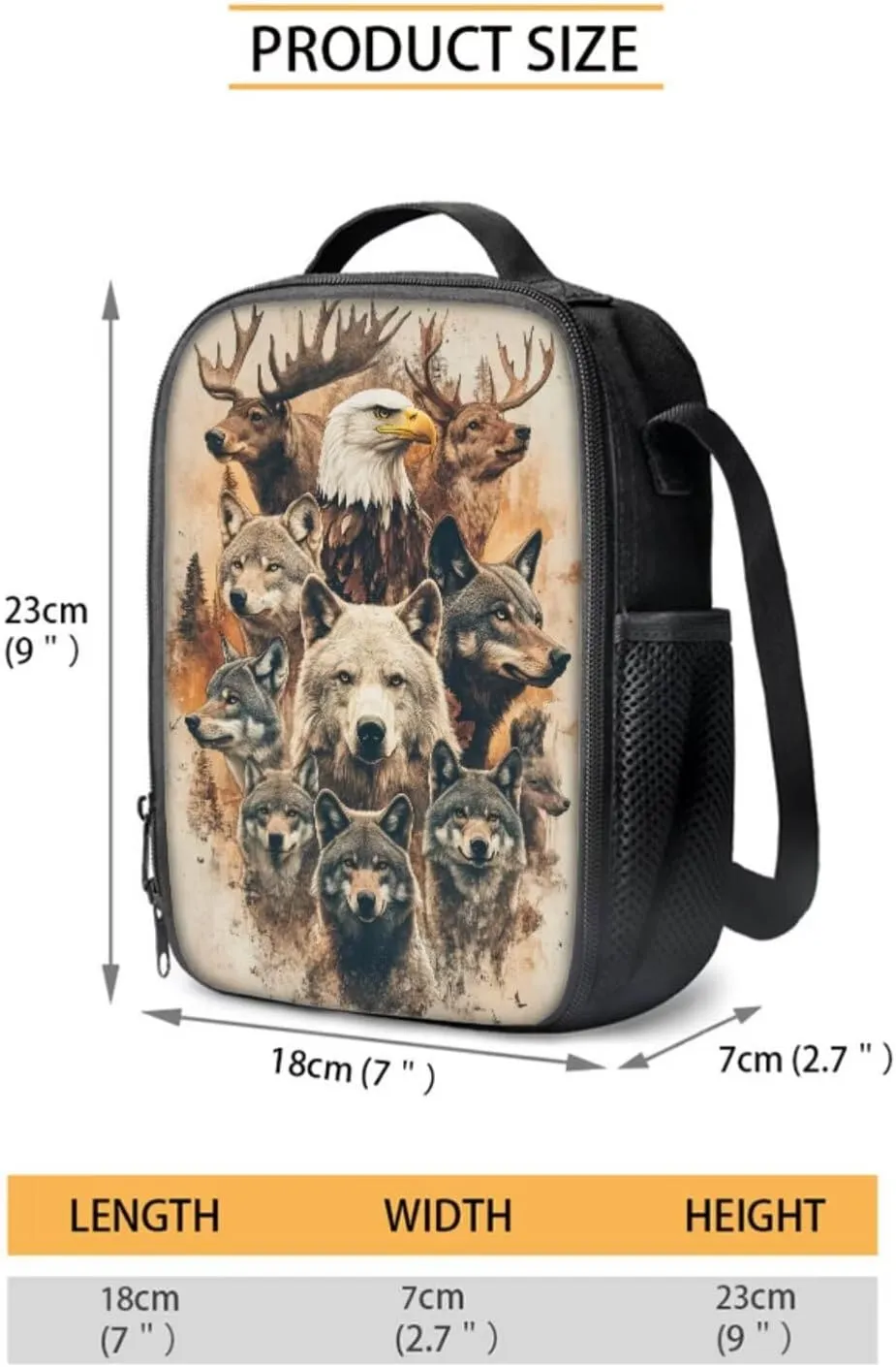 Poceacles Student Backpack Set for Boys Teenagers, 4 Piece Kids School Bag Set Including Insulated Lunchbag Pencil Bag Water Bottle Holder Rucksack Fits 14 Inch Laptop, Bear Wolf Eagle Deer