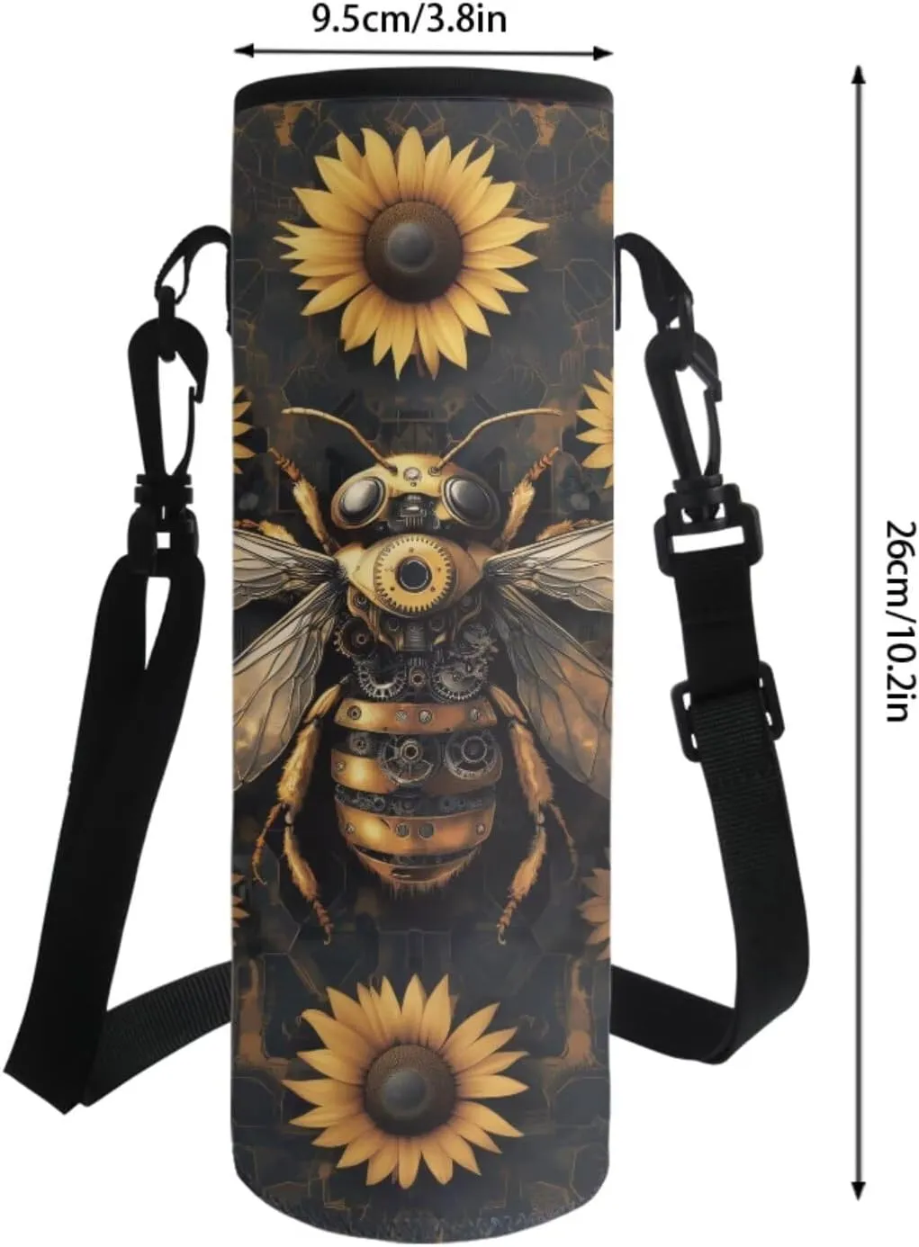 Poceacles Unisex School Backpack Set 4 Pcs Kids Schoolbag with Insulated Lunch Box Bag Water Bottle Carrier Pencil Case Rucksack Fits 14" Laptop, Mechanical Bee Sunflower