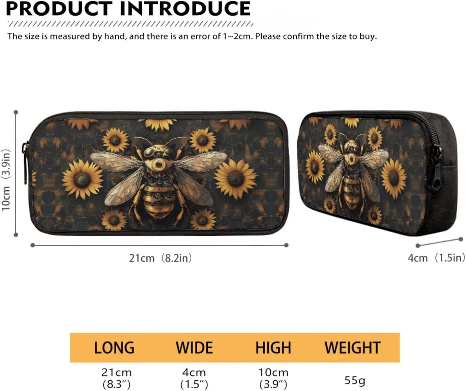Poceacles Unisex School Backpack Set 4 Pcs Kids Schoolbag with Insulated Lunch Box Bag Water Bottle Carrier Pencil Case Rucksack Fits 14" Laptop, Mechanical Bee Sunflower