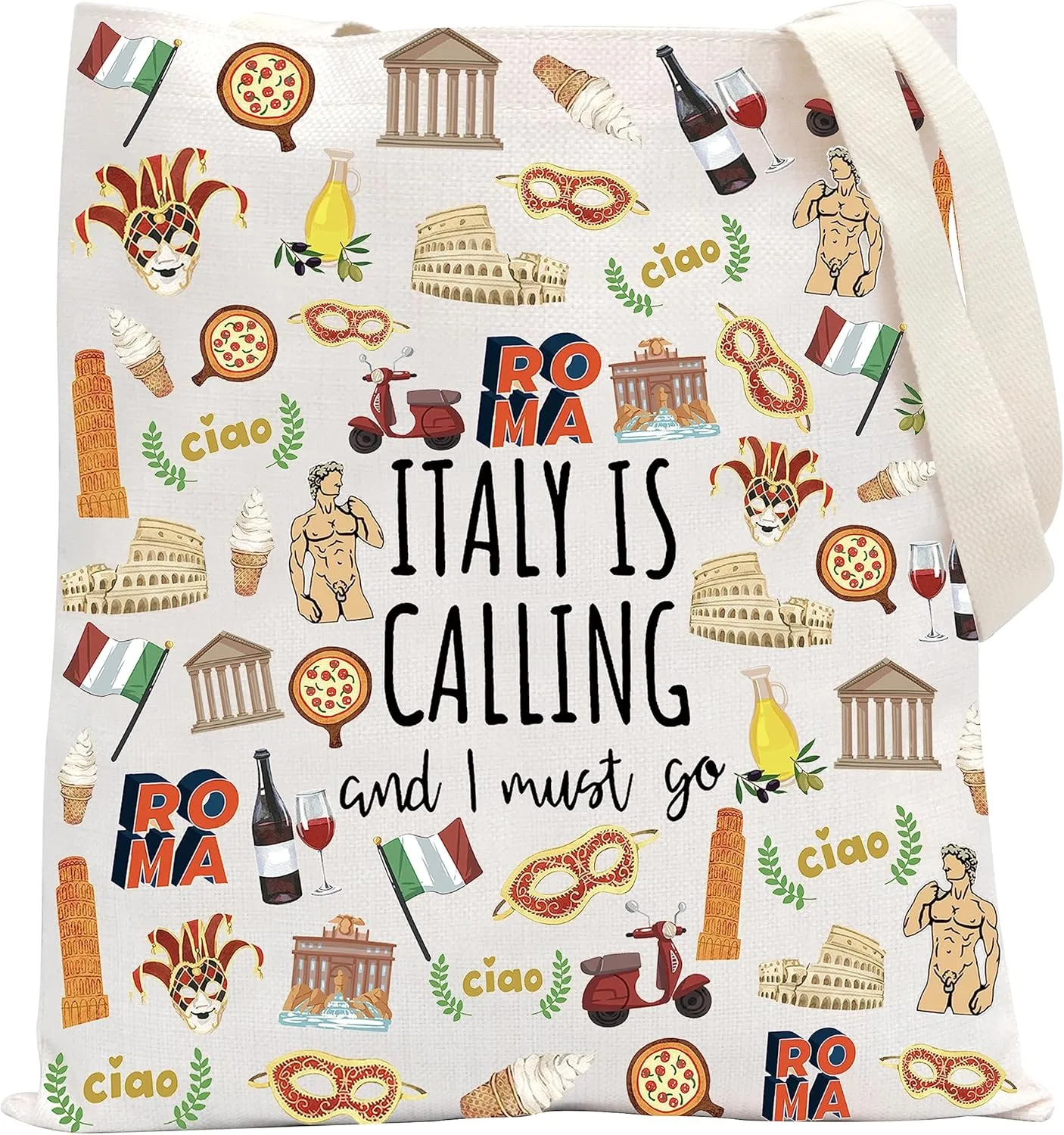 POFULL Italy Map iconic traditional Souvenir Gift ITALY Is Calling and I Must Go Traveller Zipper Pouch Makeup Bag (ITALY Is Calling Tote Bag)