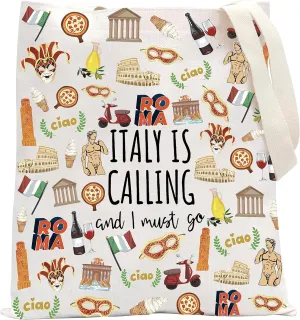 POFULL Italy Map iconic traditional Souvenir Gift ITALY Is Calling and I Must Go Traveller Zipper Pouch Makeup Bag (ITALY Is Calling Tote Bag)